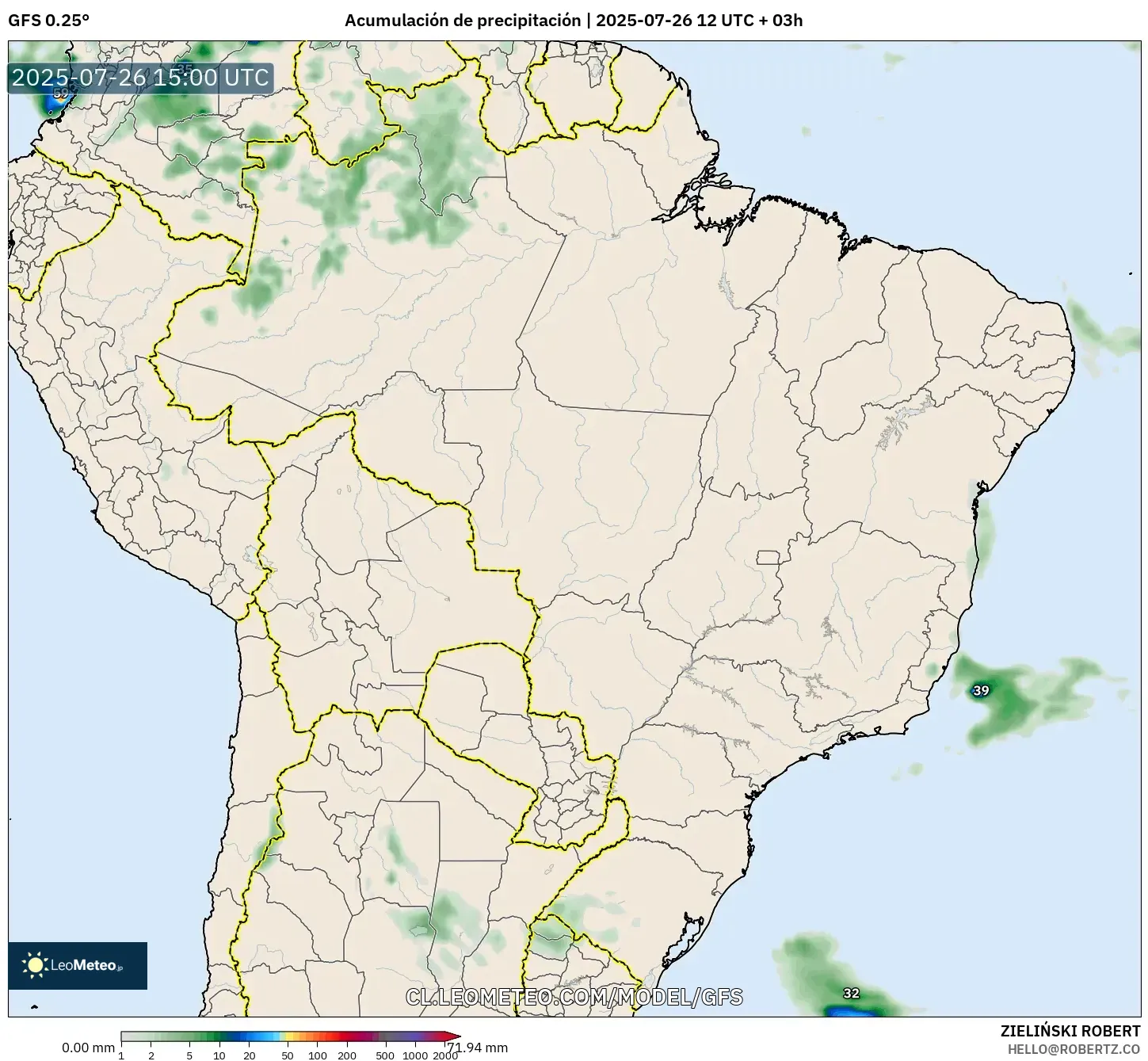 GFS model - Brasil, Acumulación de precipitación