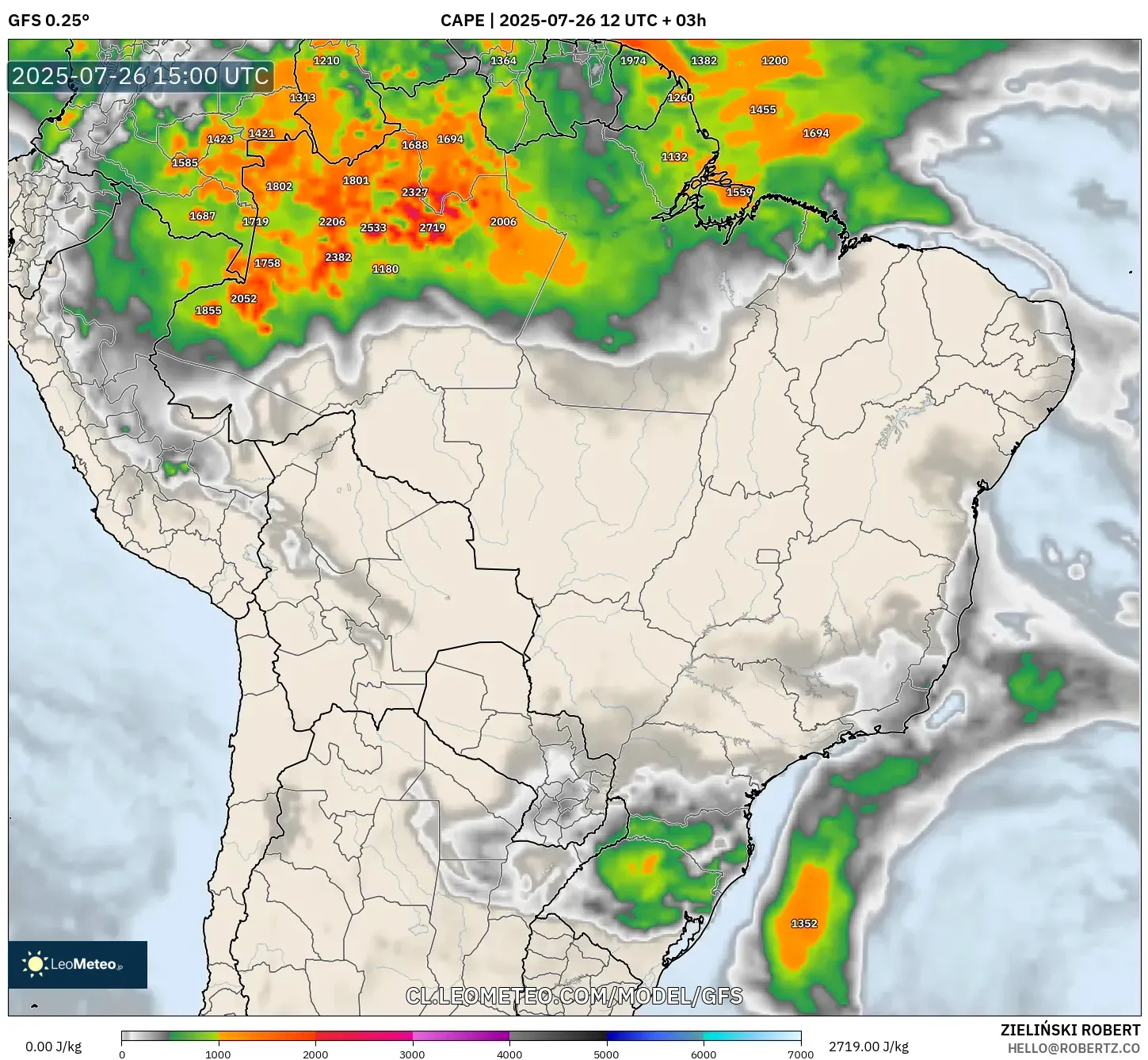 GFS model - Brasil, CAPE