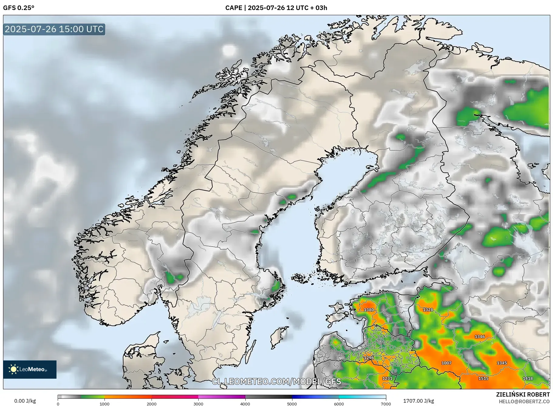 GFS model - Escandinavia, CAPE