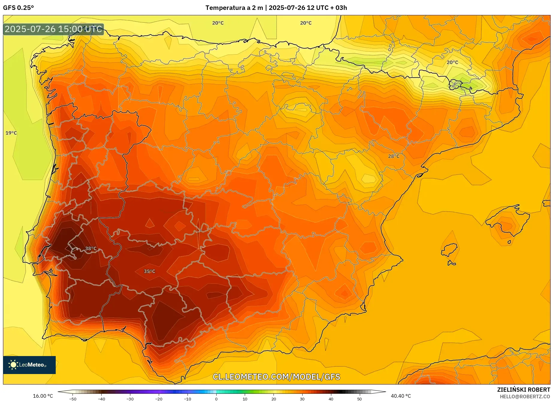 GFS model - España, Temperatura a 2 m
