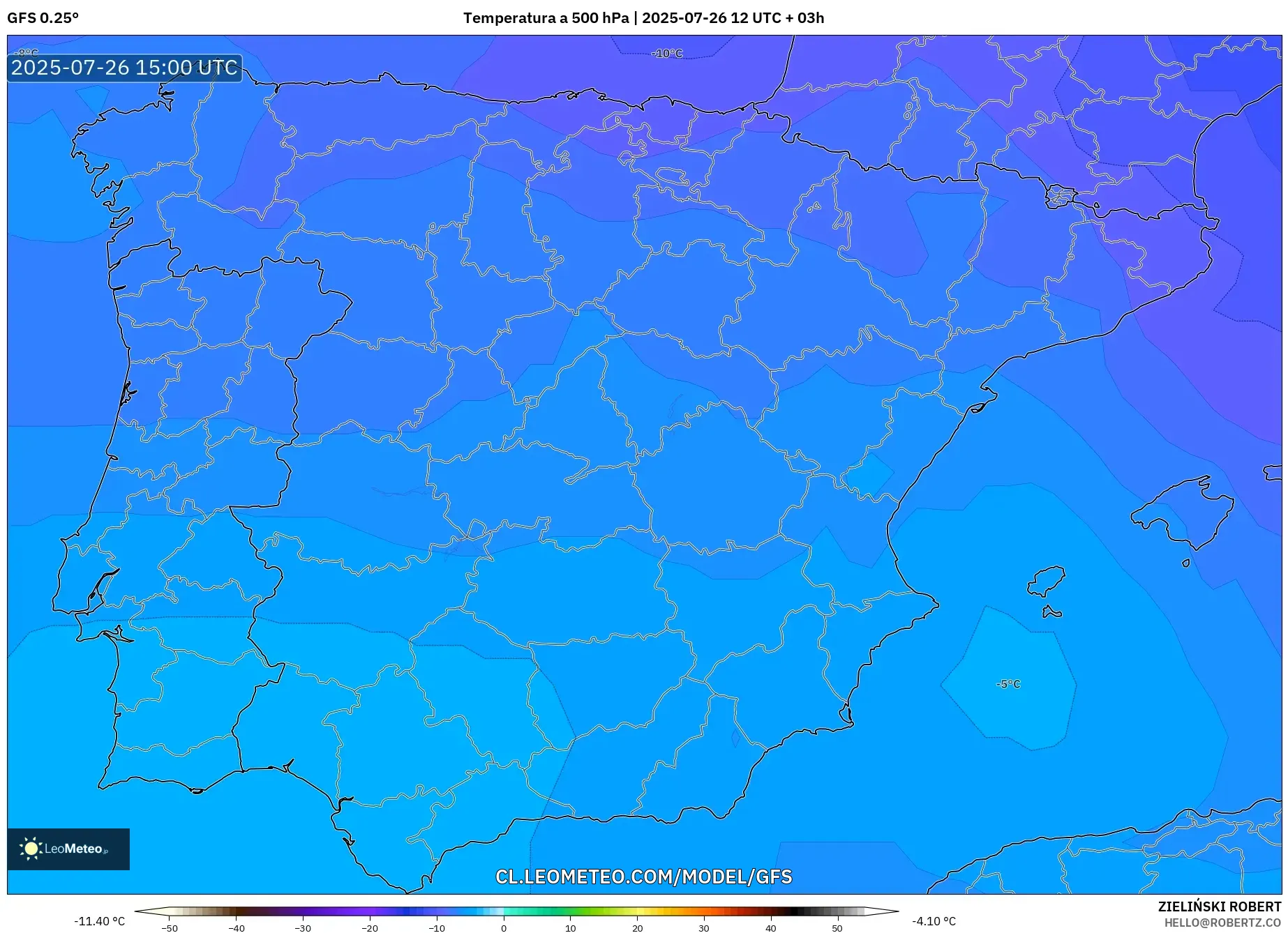 GFS model - España, Temperatura a 500 hPa