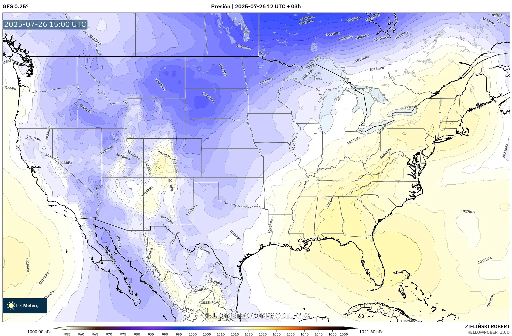 GFS model - Estados Unidos, Presión