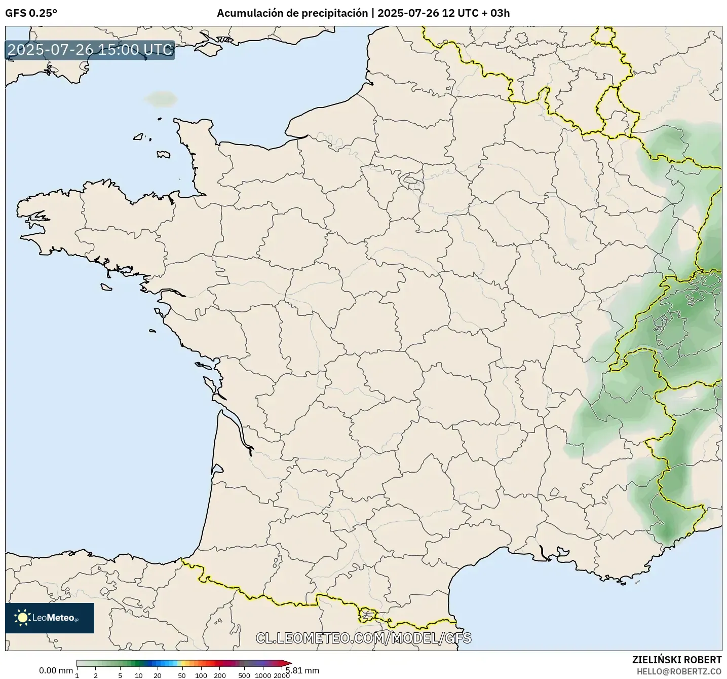 GFS model - Francia, Acumulación de precipitación