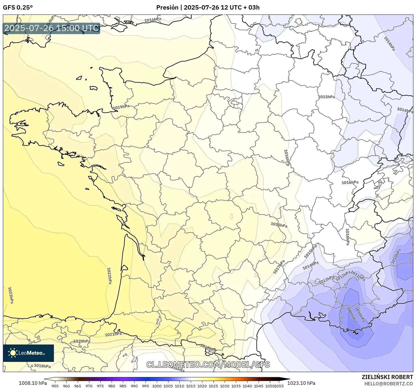 GFS model - Francia, Presión