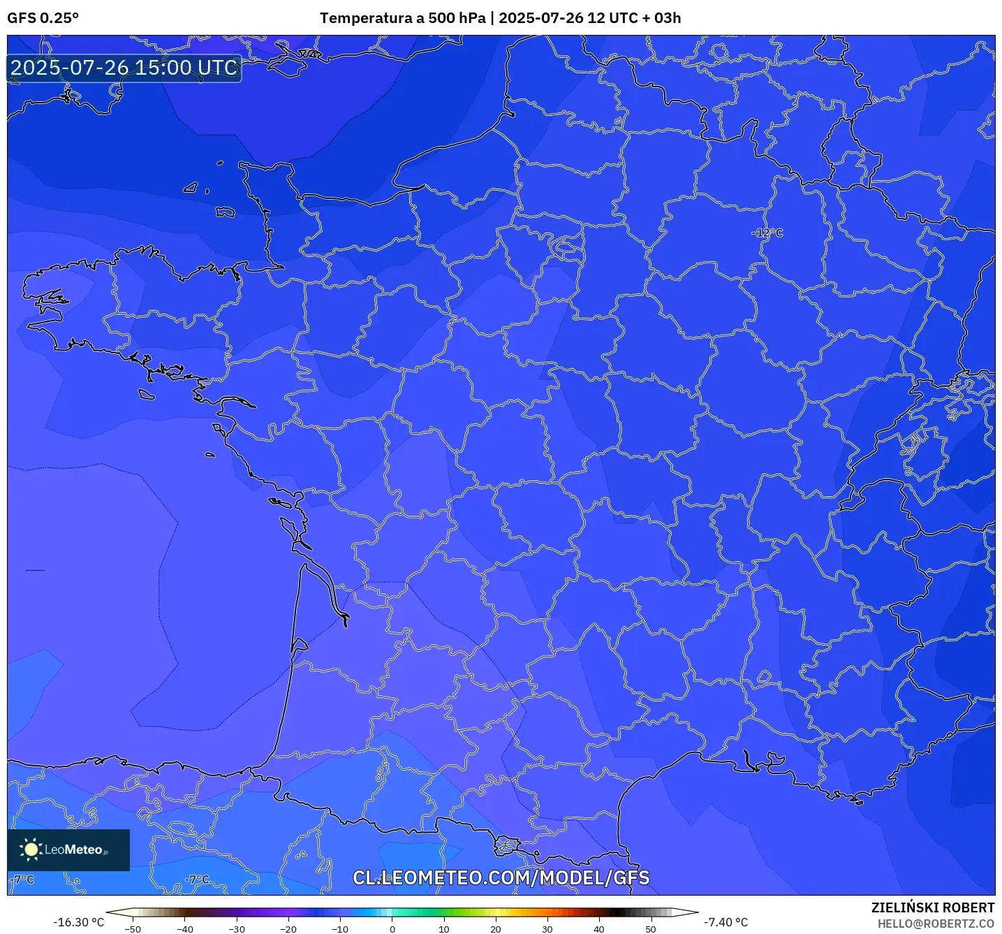 GFS model - Francia, Temperatura a 500 hPa