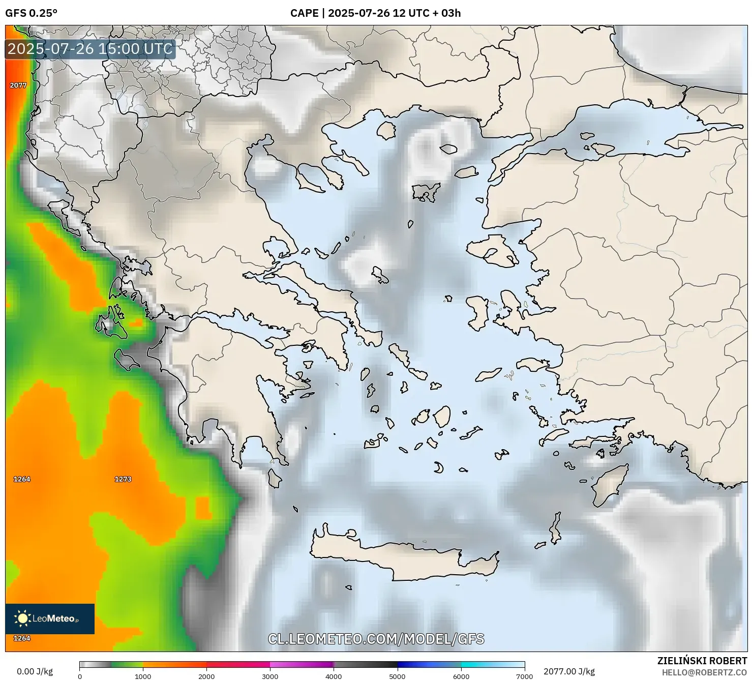 GFS model - Grecia, CAPE