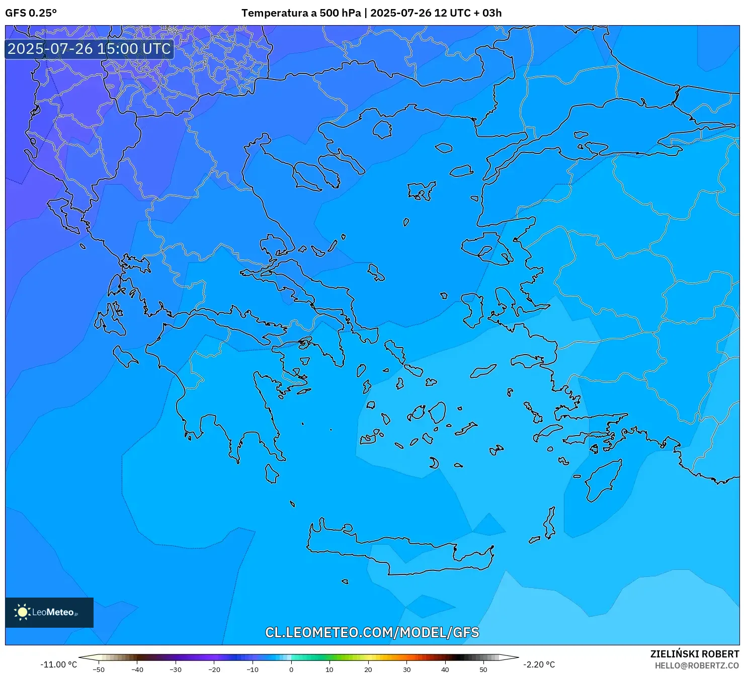 GFS model - Grecia, Temperatura a 500 hPa