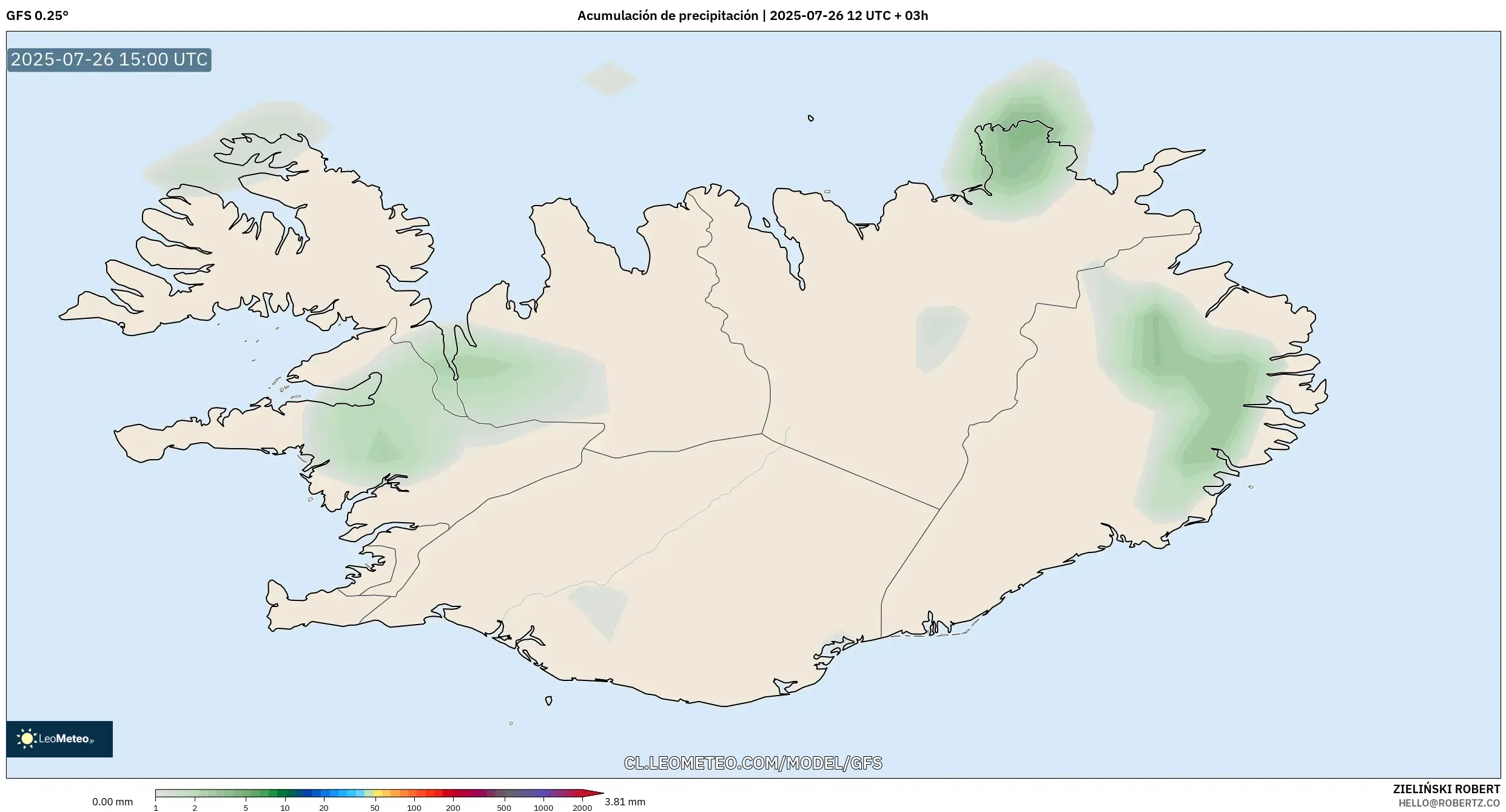 GFS model - Islandia, Acumulación de precipitación
