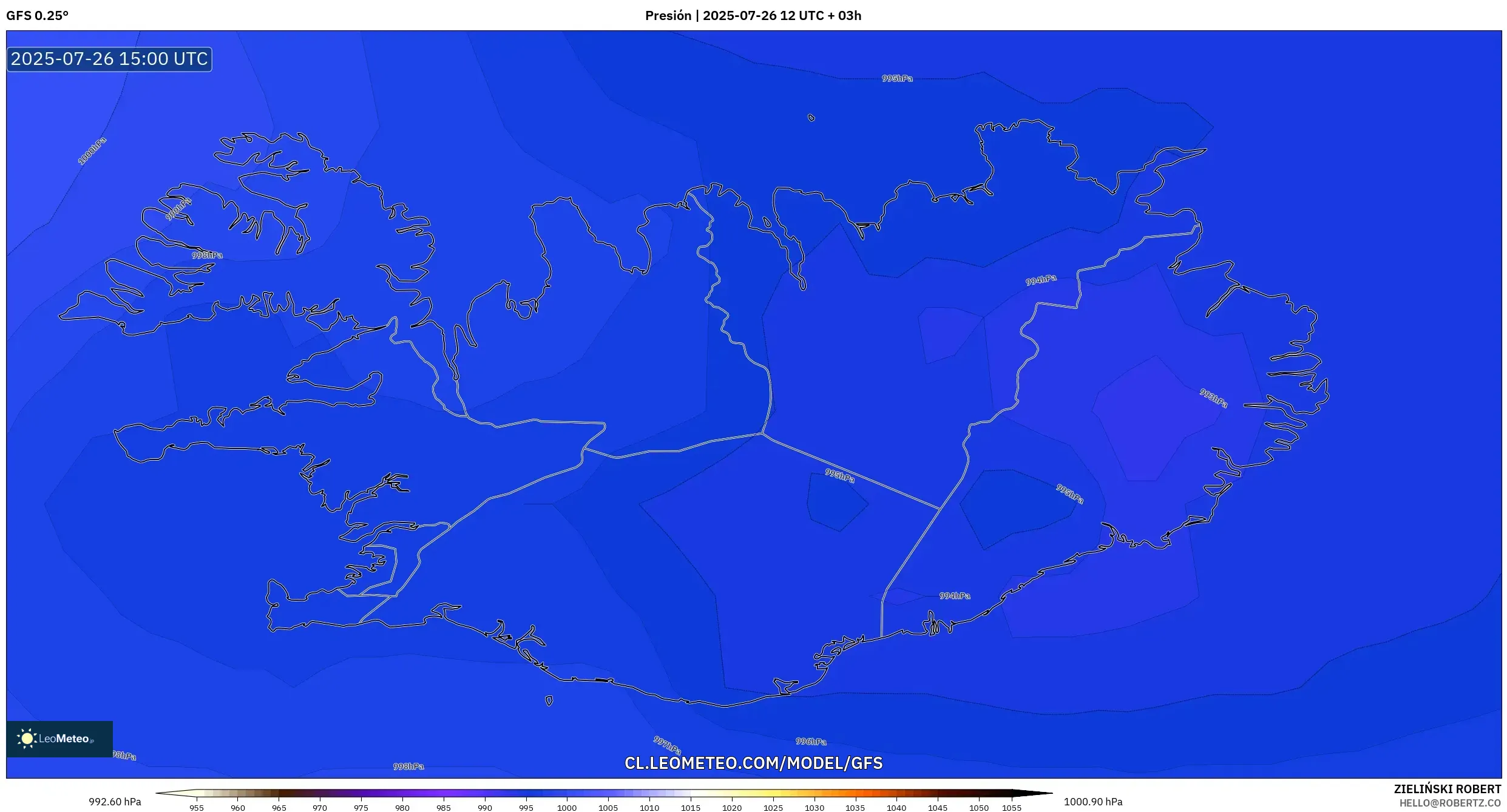 GFS model - Islandia, Presión