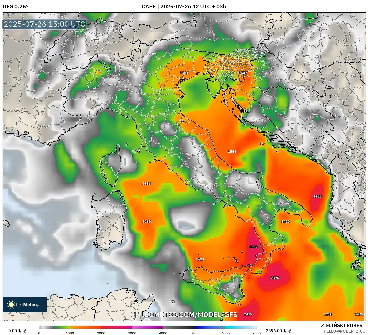 GFS model - Italia, CAPE