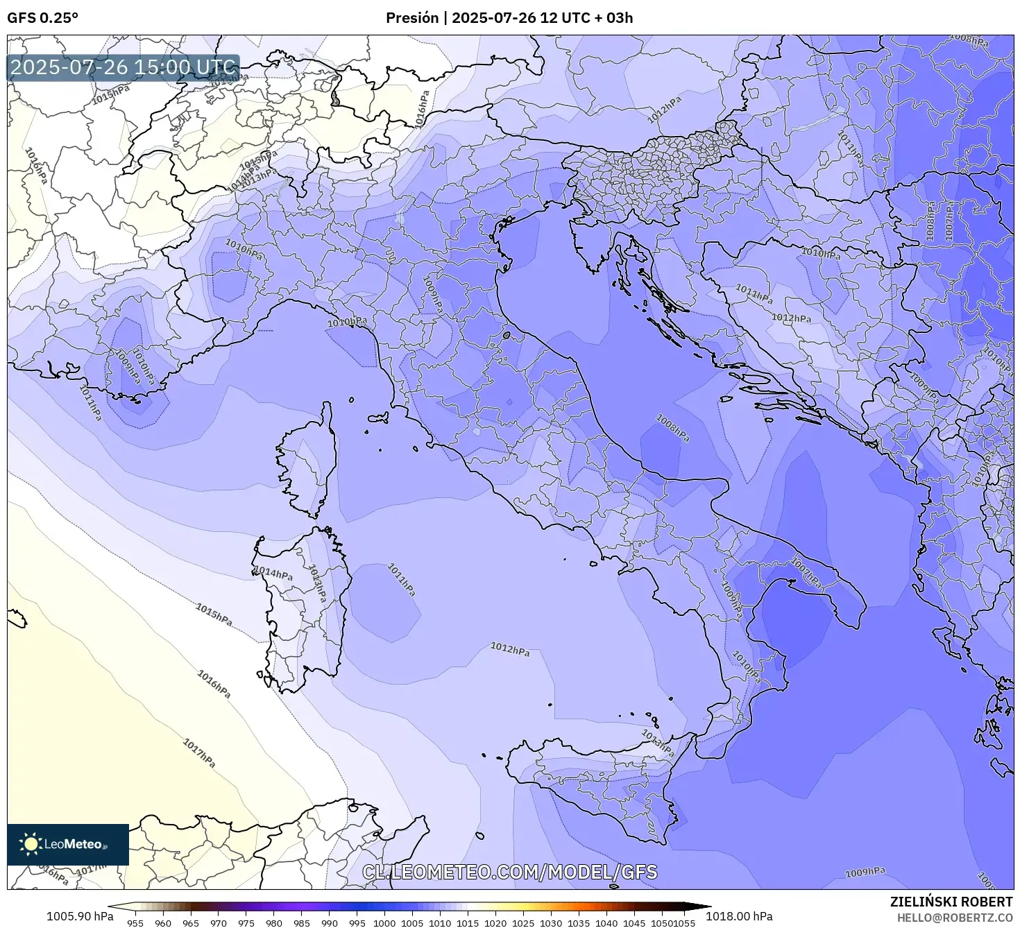 GFS model - Italia, Presión