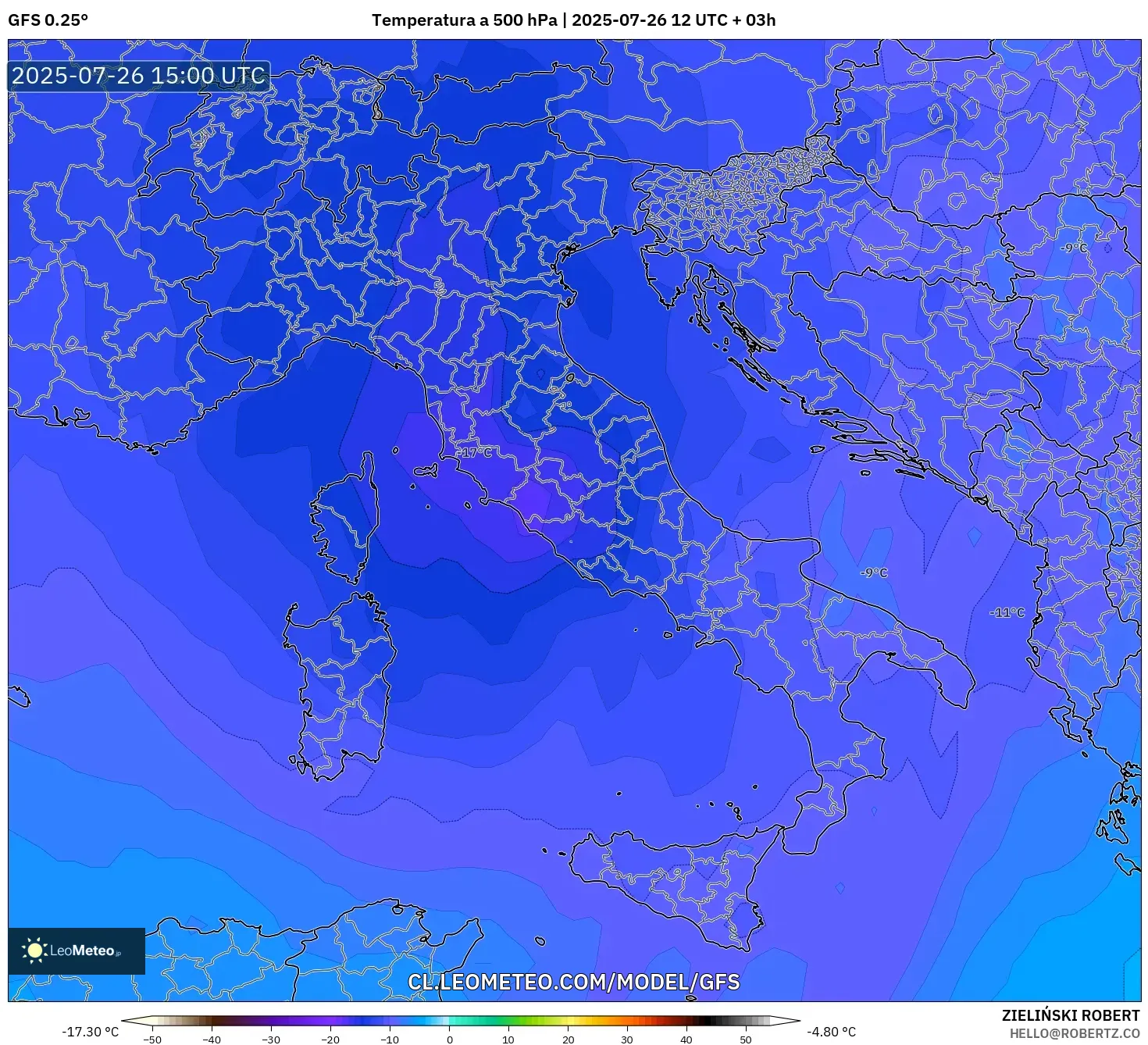 GFS model - Italia, Temperatura a 500 hPa