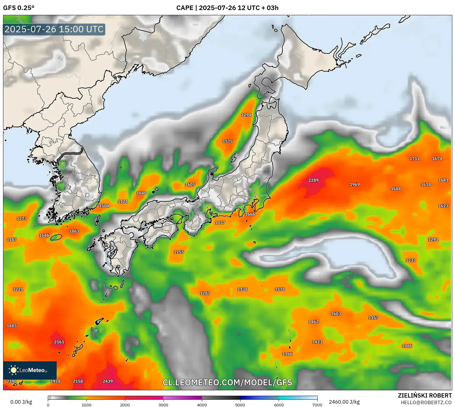 GFS model - Japón, CAPE