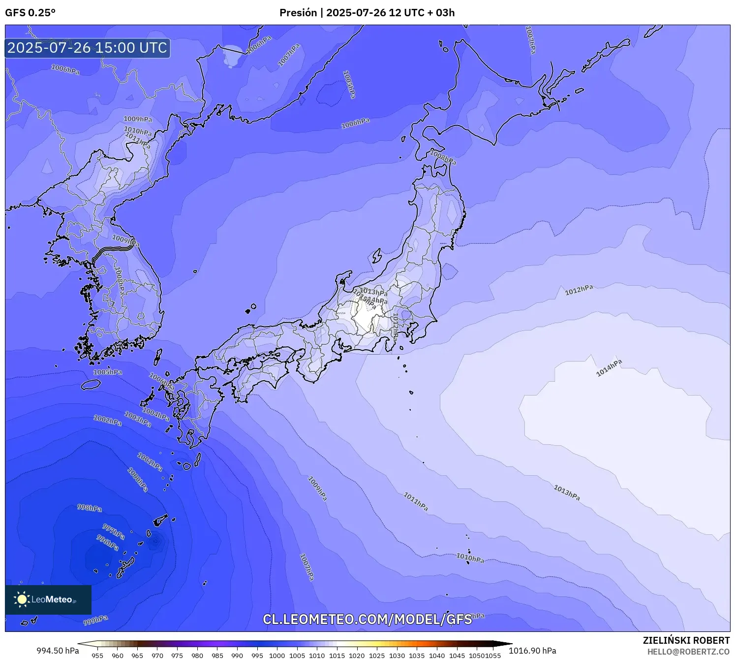 GFS model - Japón, Presión