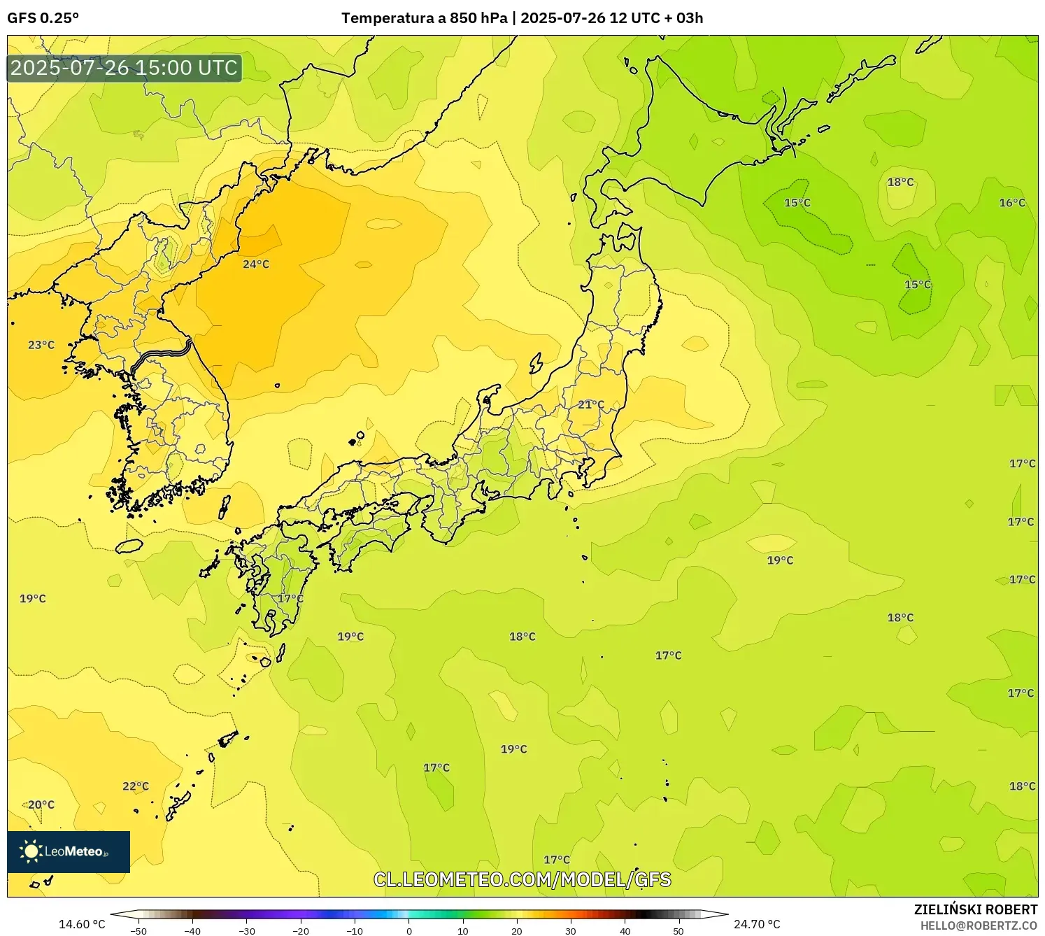 GFS model - Japón, Temperatura a 850 hPa