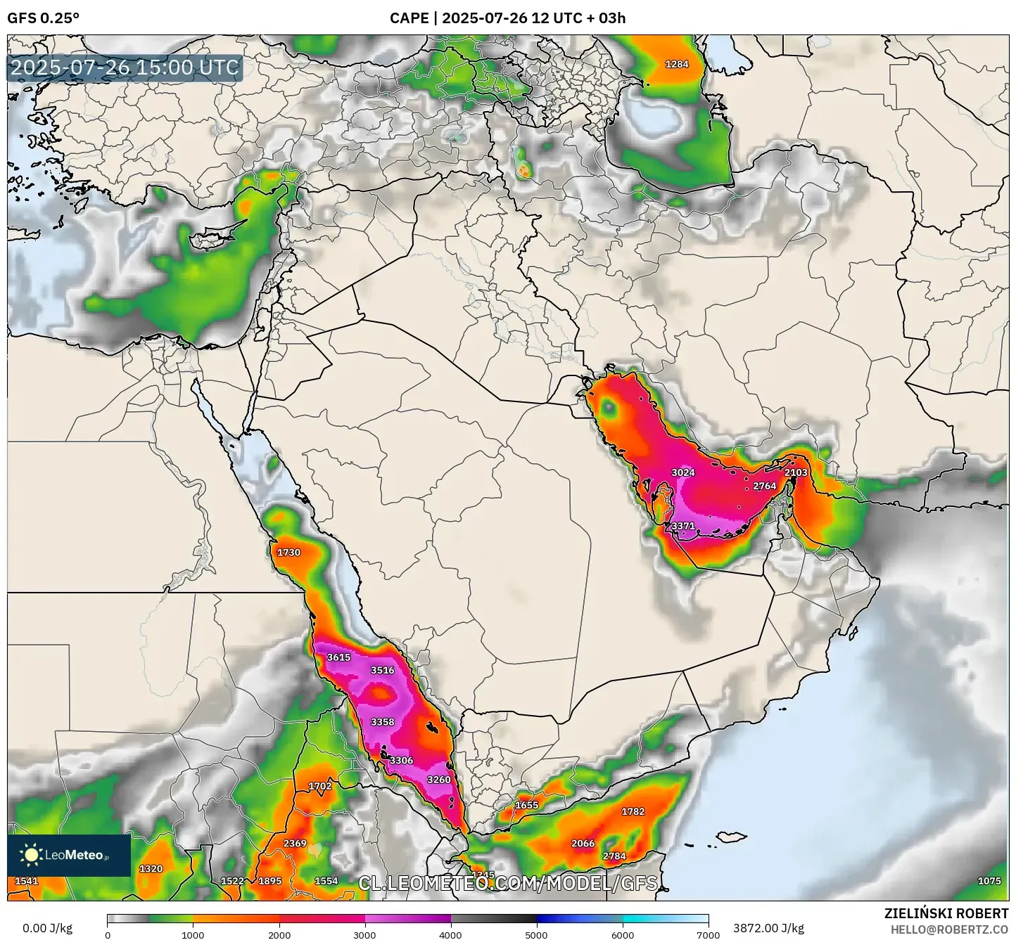 GFS model - Oriente Medio, CAPE