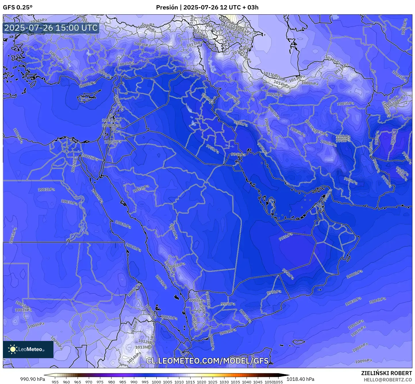 GFS model - Oriente Medio, Presión GFS model - Oriente Medio, Presión