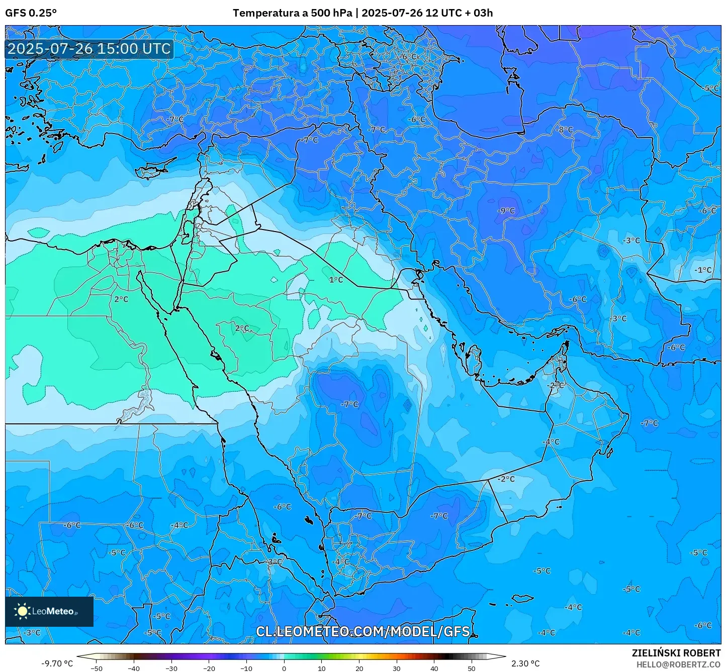GFS model - Oriente Medio, Temperatura a 500 hPa