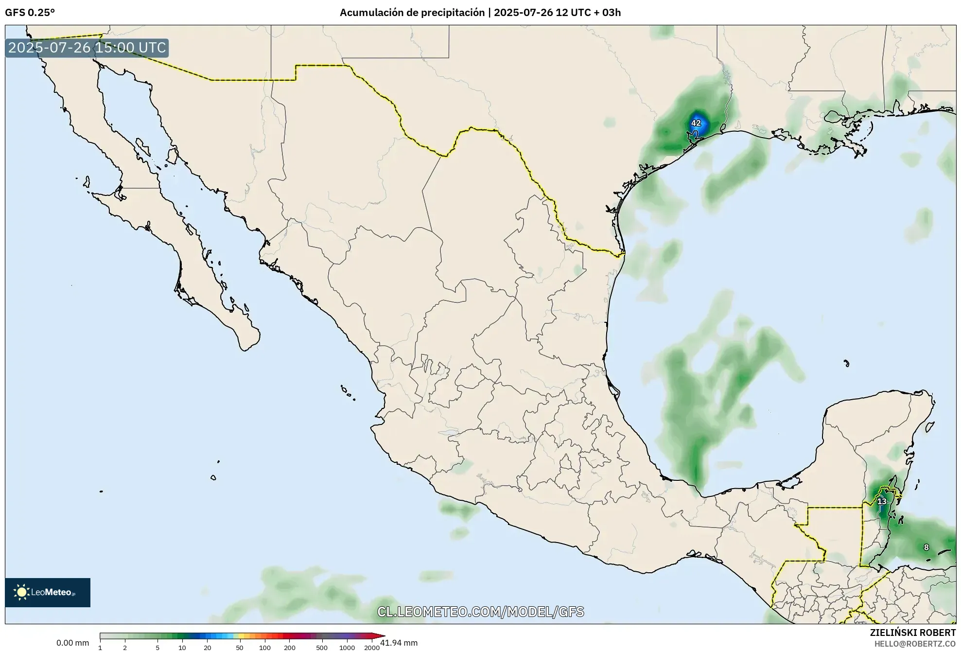 GFS model - México, Acumulación de precipitación