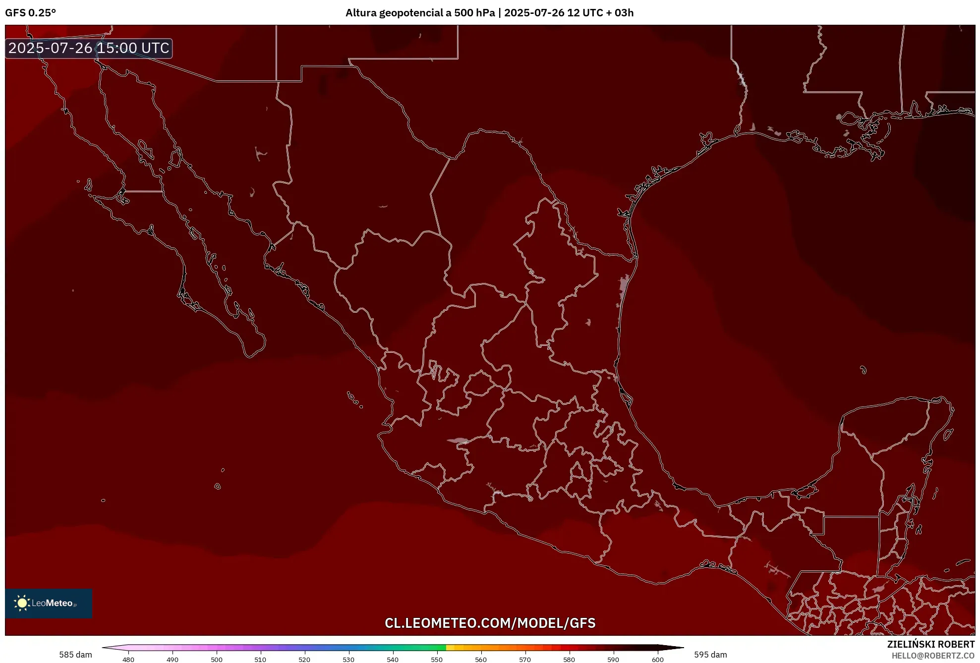 GFS model - México, Altura geopotencial a 500 hPa