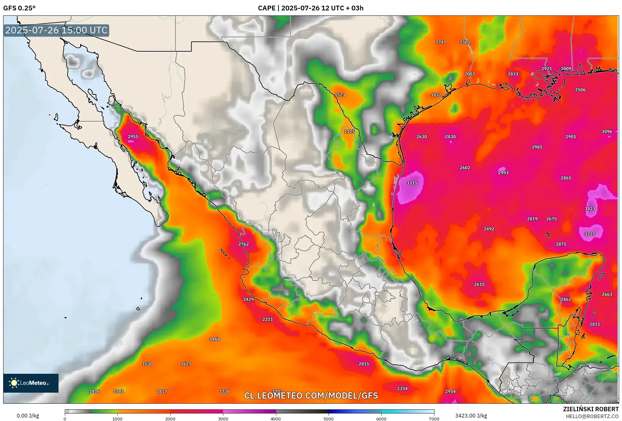 GFS model - México, CAPE