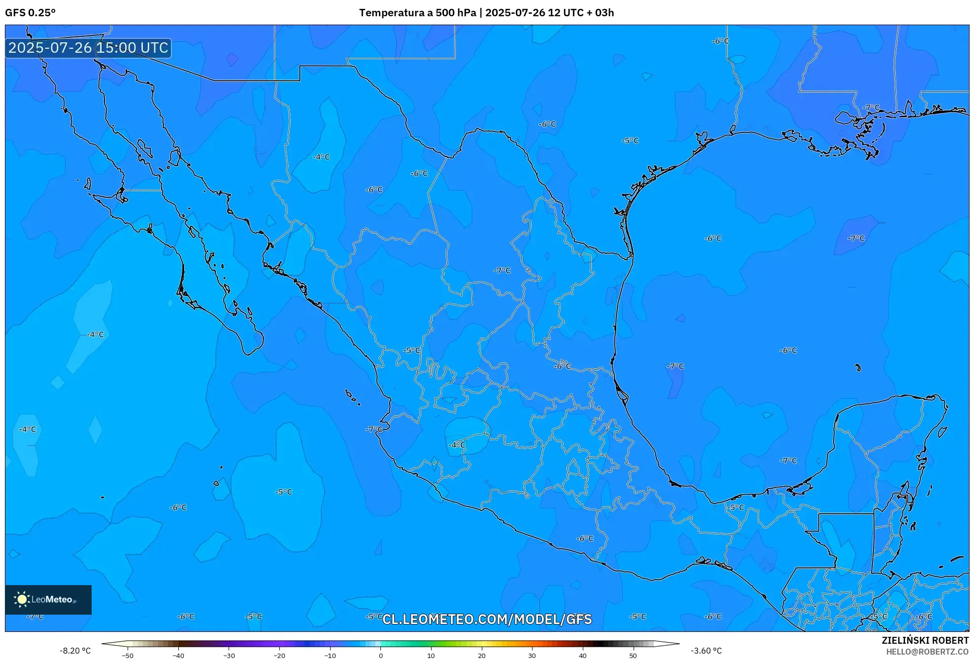 GFS model - México, Temperatura a 500 hPa
