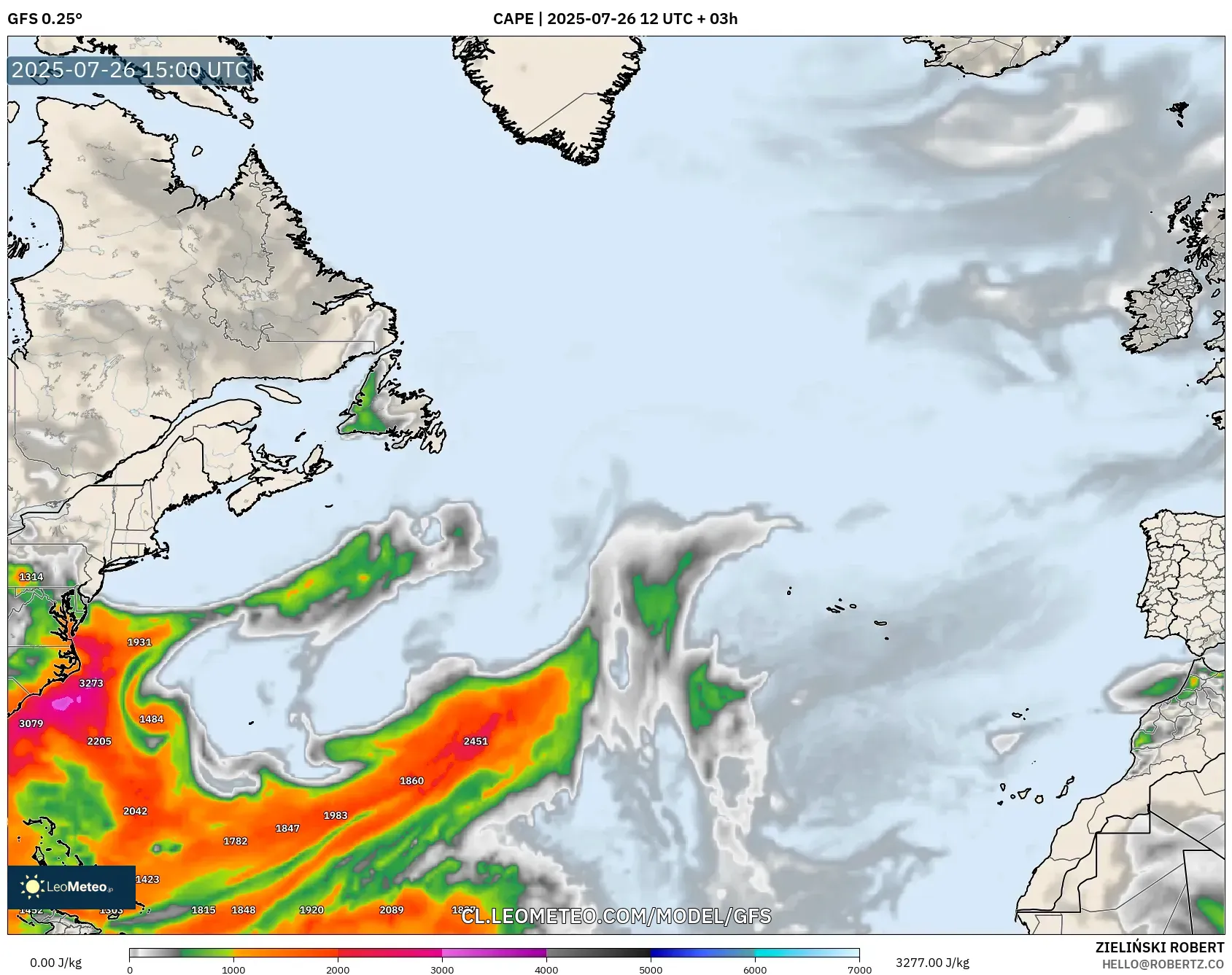 GFS model - Norte Atlántico, CAPE