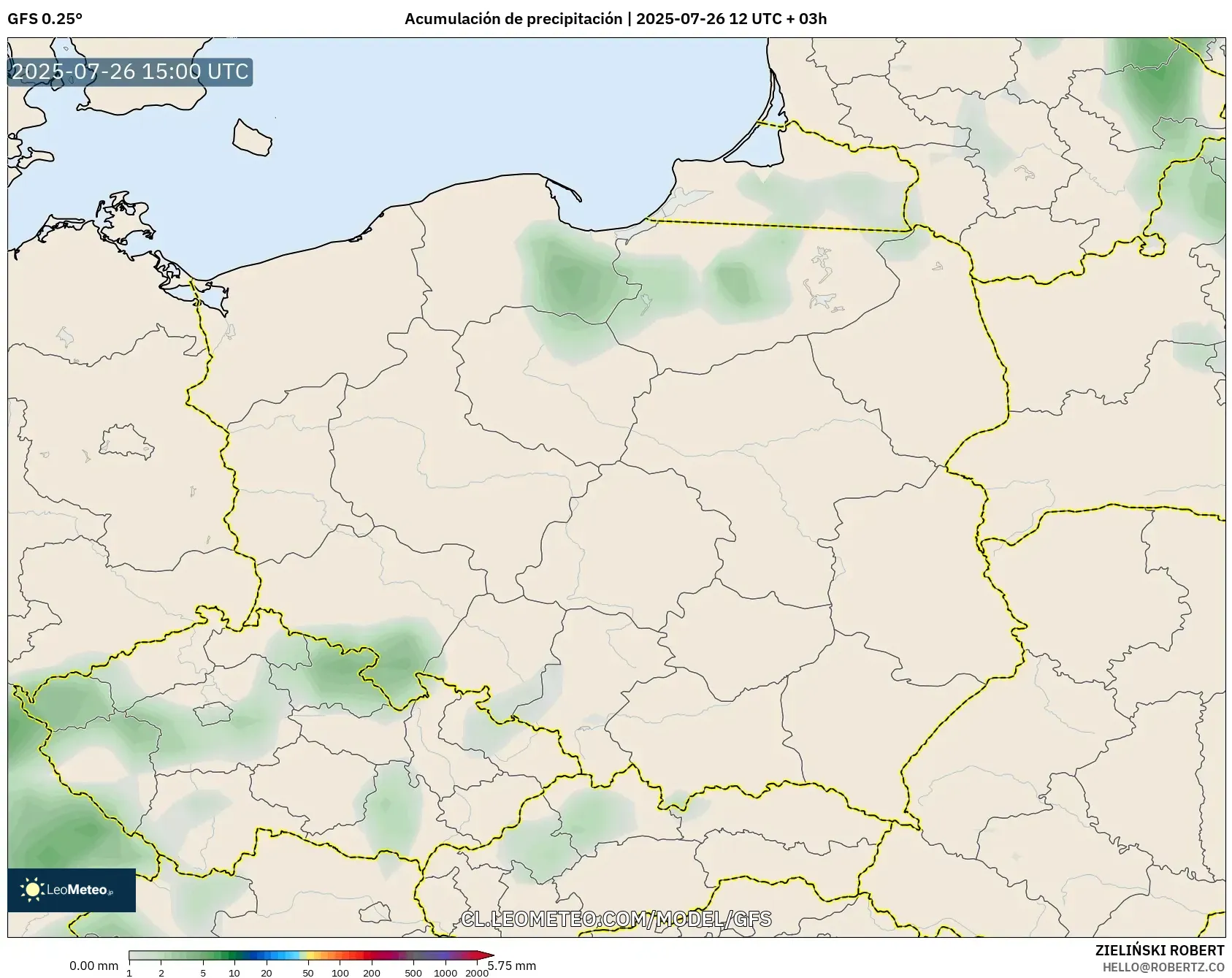 GFS model - Polonia, Acumulación de precipitación
