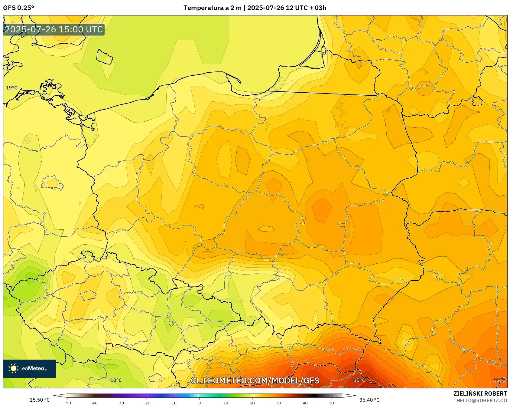 GFS model - Polonia, Temperatura a 2 m
