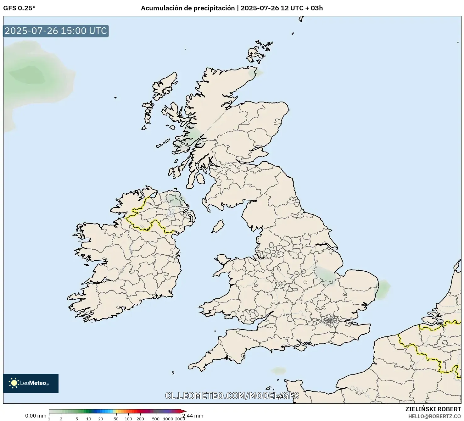 GFS model - Reino Unido, Acumulación de precipitación