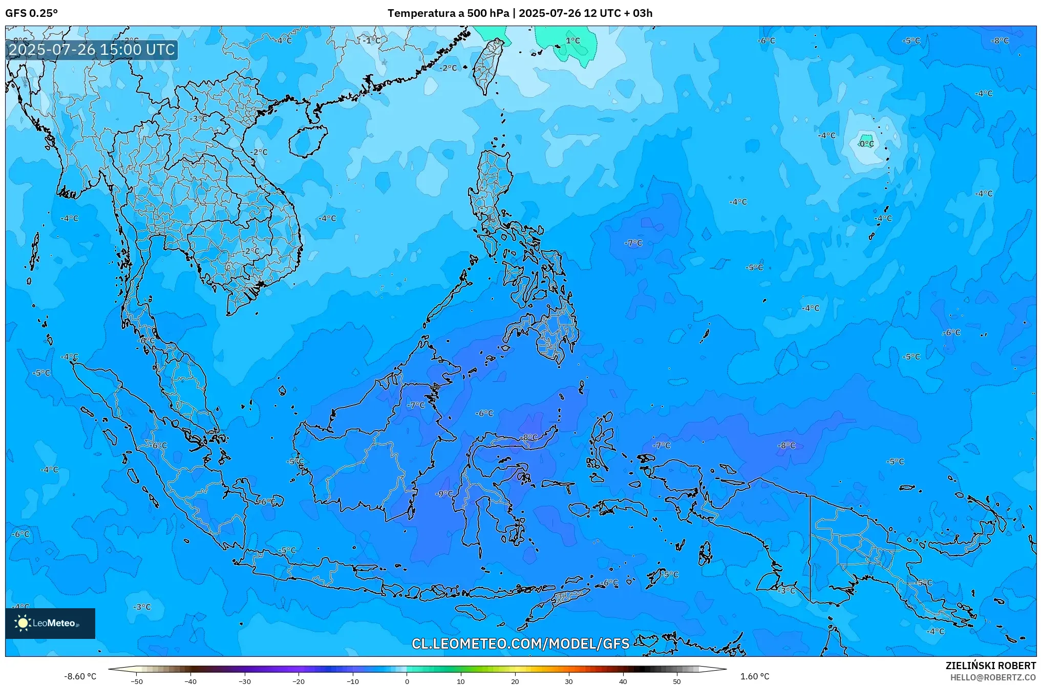GFS model - Sudeste Asiático, Temperatura a 500 hPa