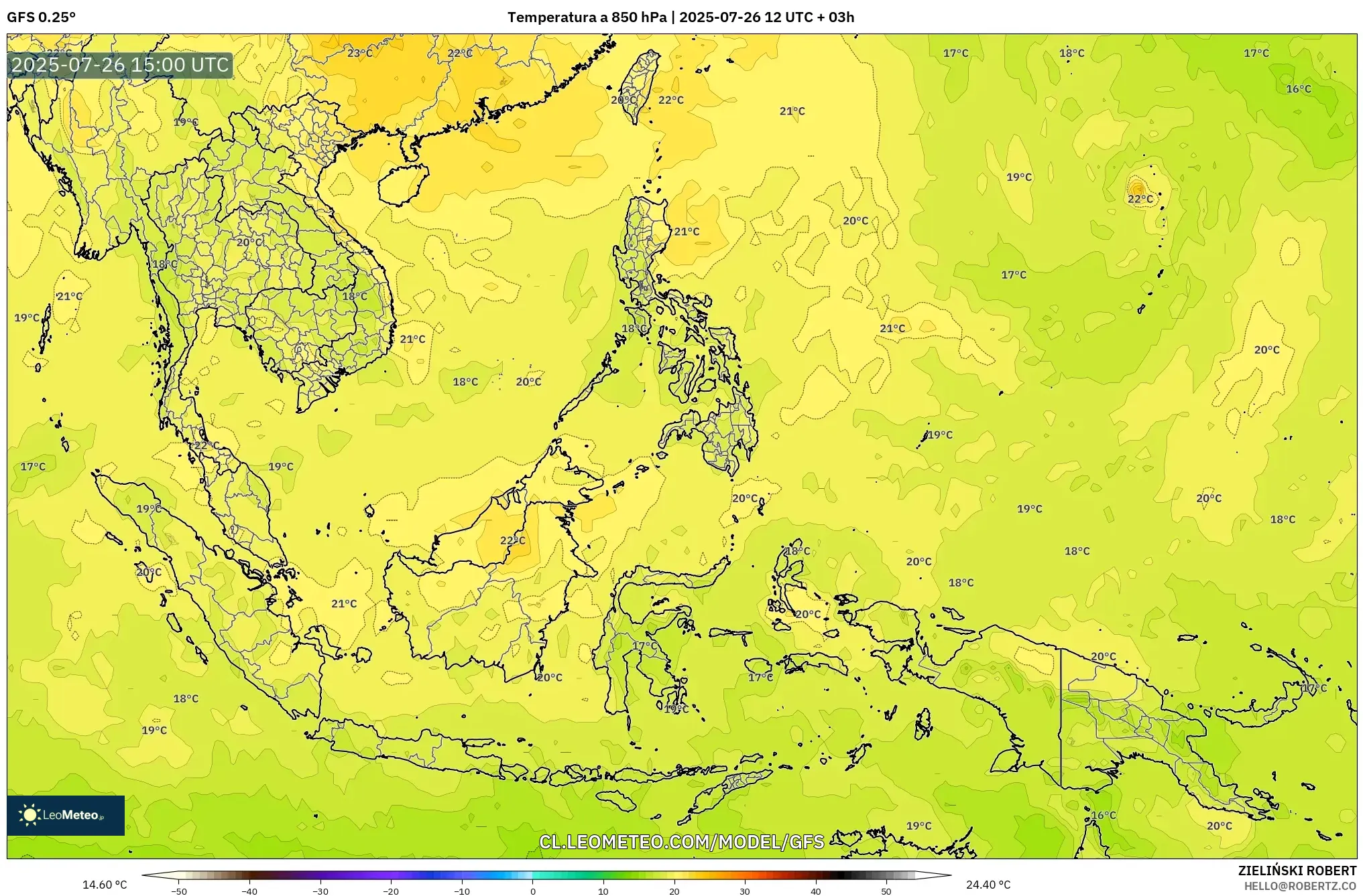 GFS model - Sudeste Asiático, Temperatura a 850 hPa