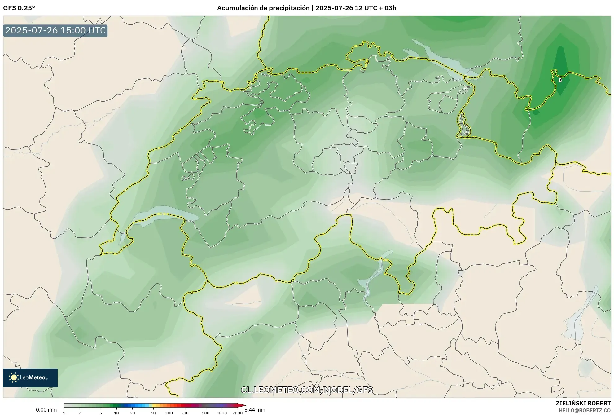 GFS model - Suiza, Acumulación de precipitación