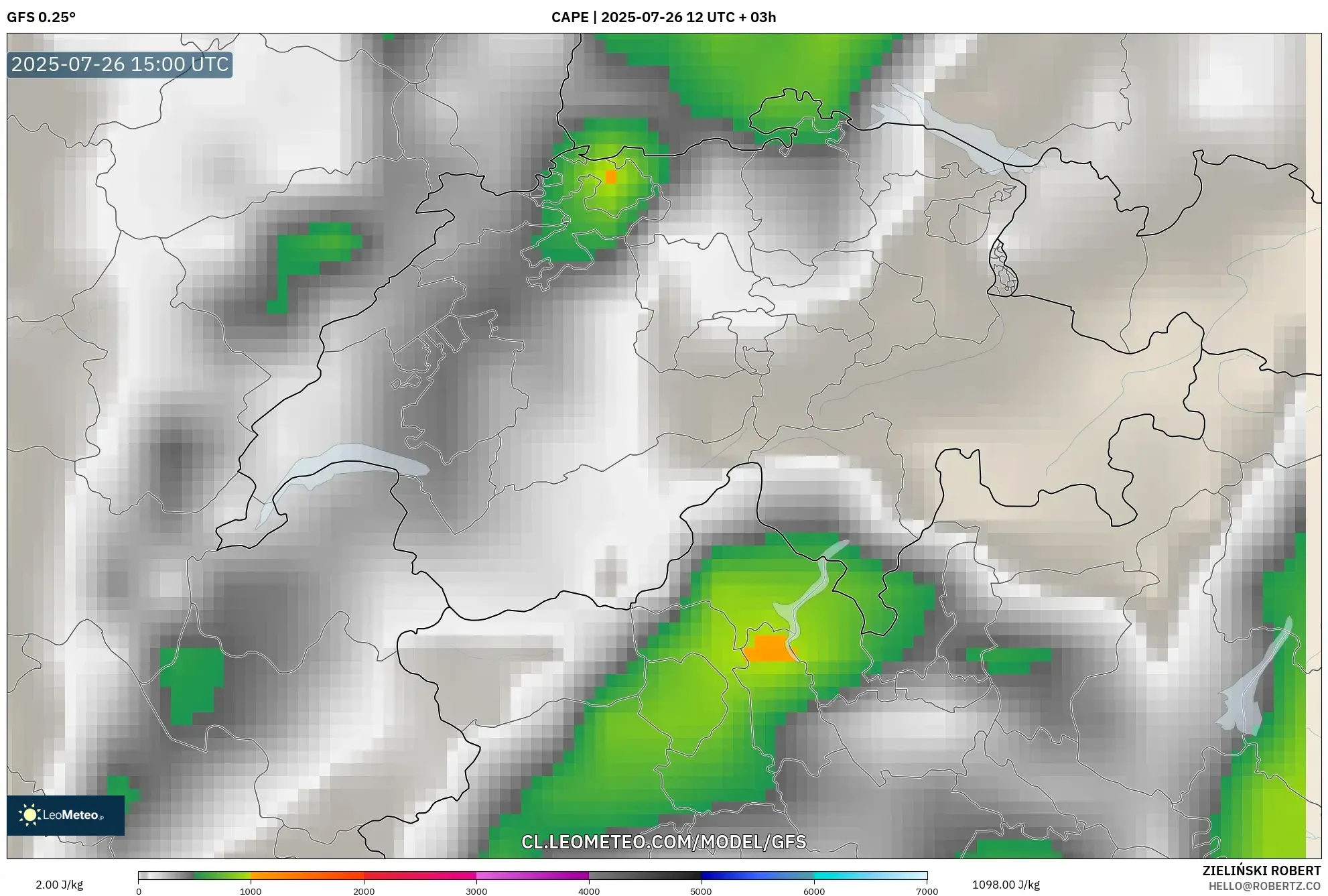 GFS model - Suiza, CAPE