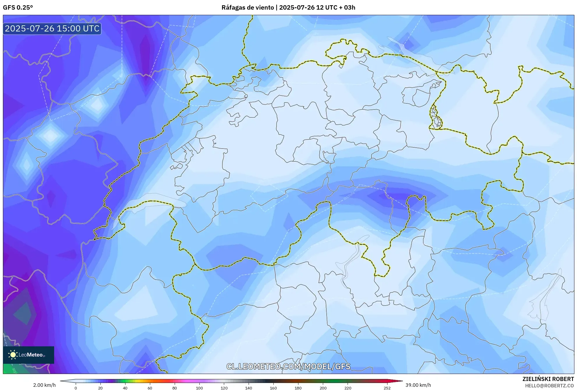 GFS model - Suiza, Ráfagas de viento