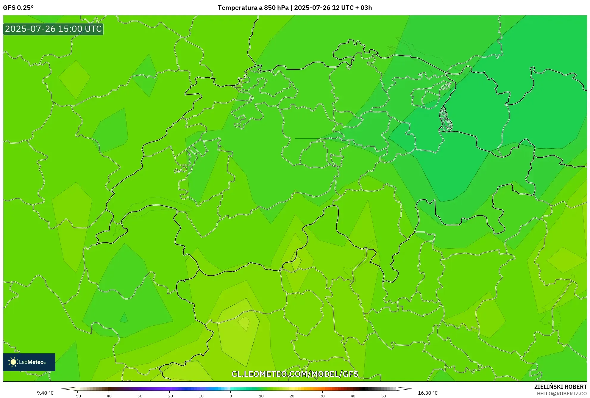 GFS model - Suiza, Temperatura a 850 hPa