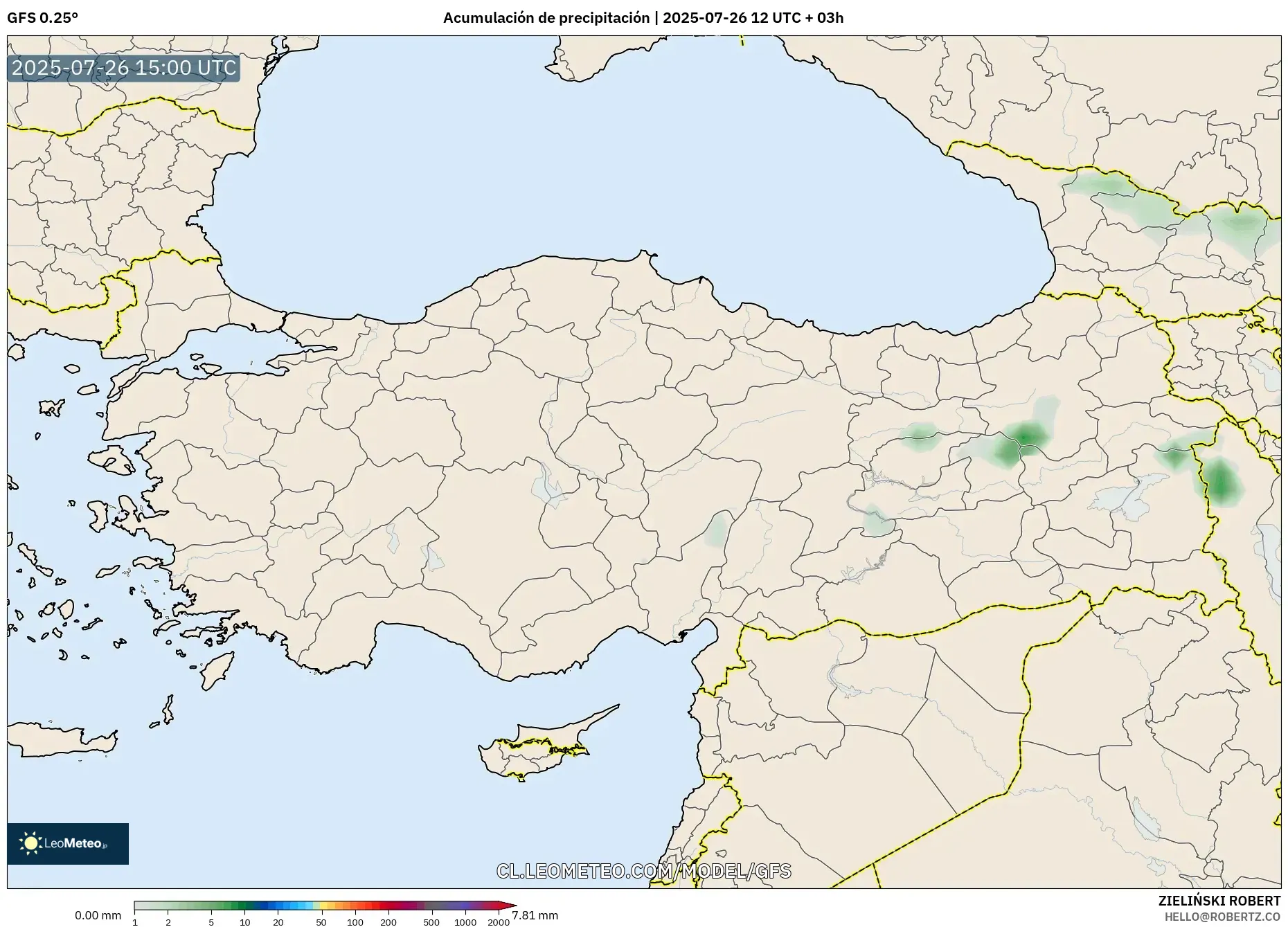 GFS model - Turquía, Acumulación de precipitación