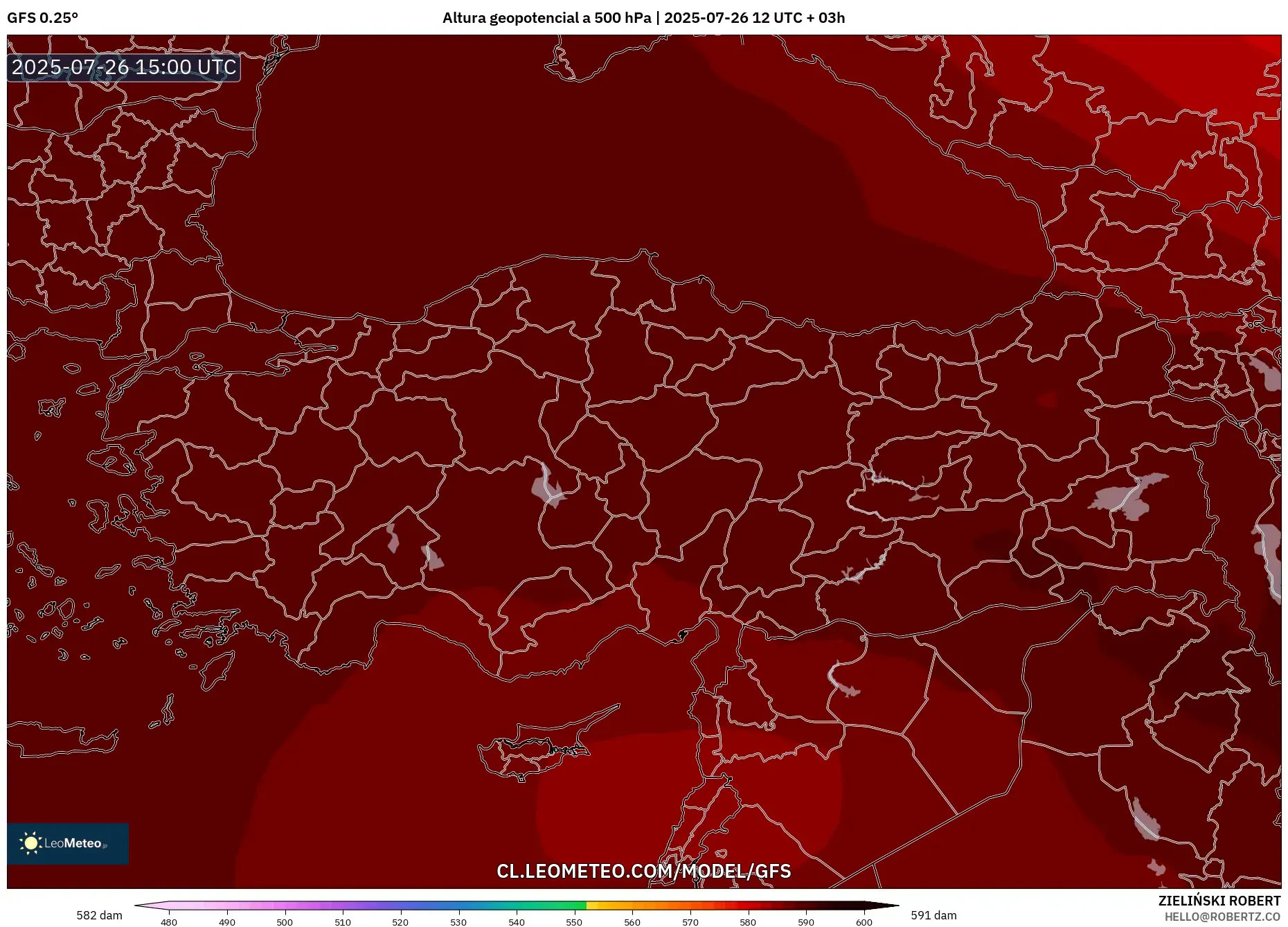 GFS model - Turquía, Altura geopotencial a 500 hPa