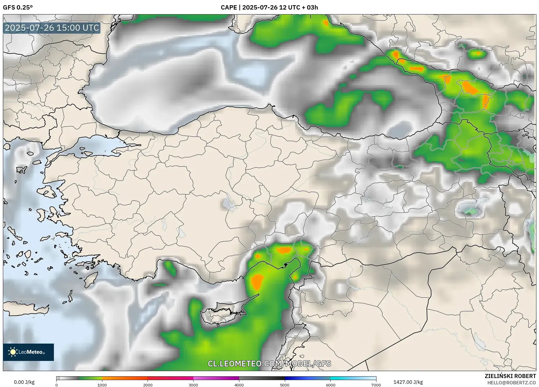 GFS model - Turquía, CAPE
