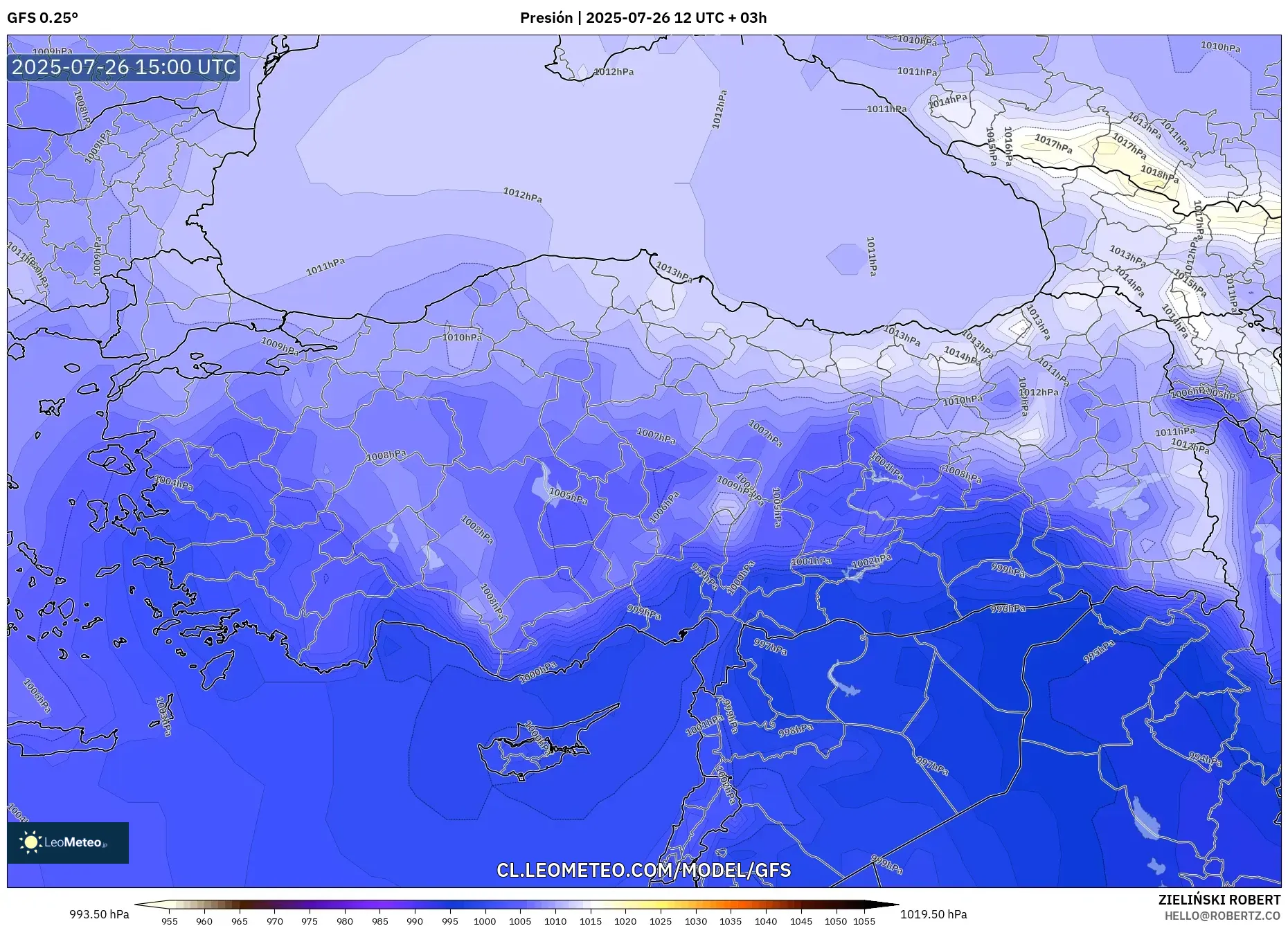 GFS model - Turquía, Presión