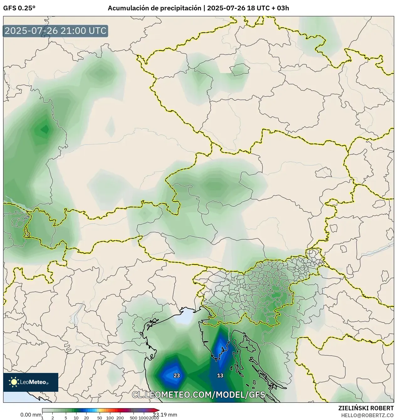 GFS model - Austria, Acumulación de precipitación