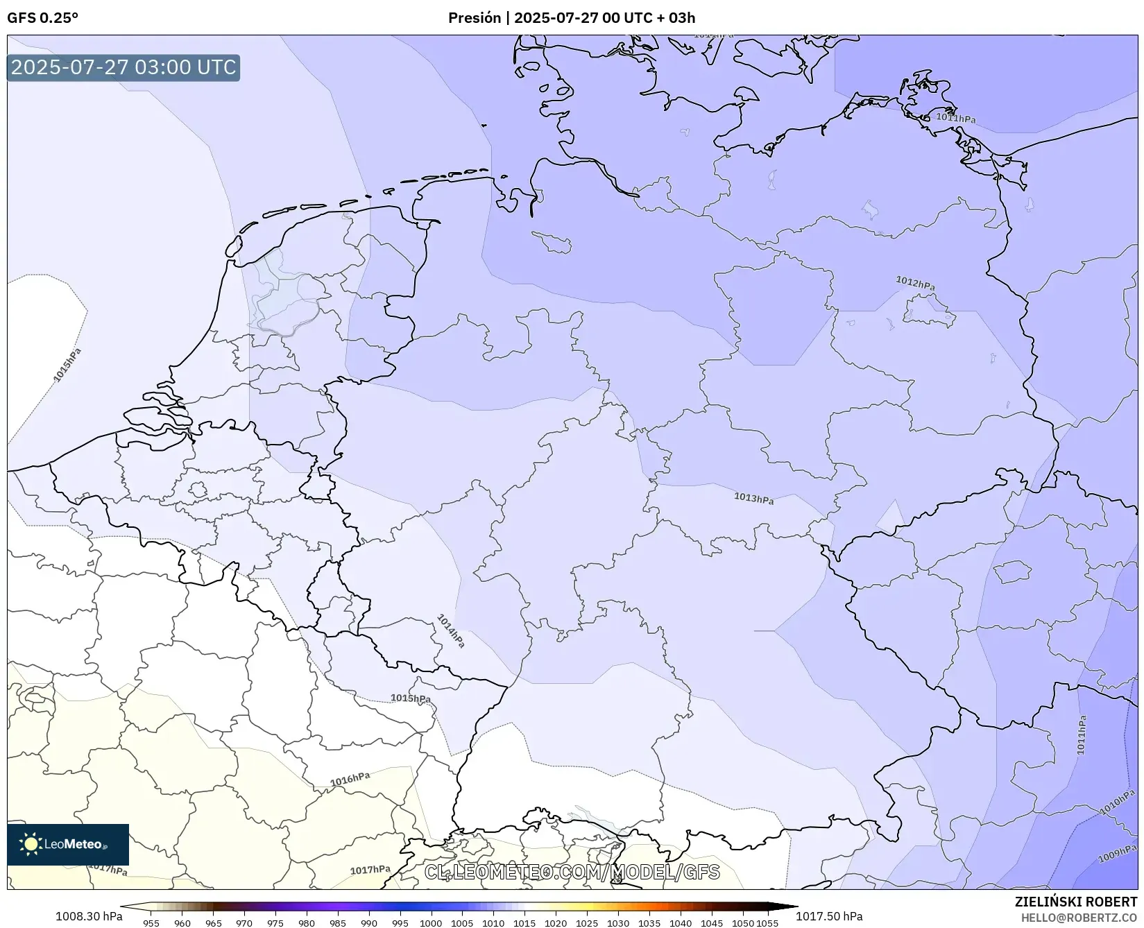 GFS model - Alemania, Presión GFS model - Alemania, Presión