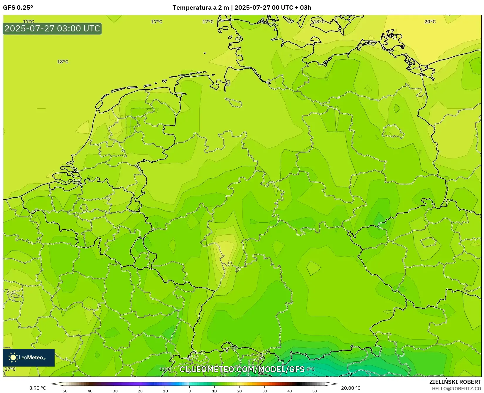 GFS model - Alemania, Temperatura a 2 m GFS model - Alemania, Temperatura a 2 m