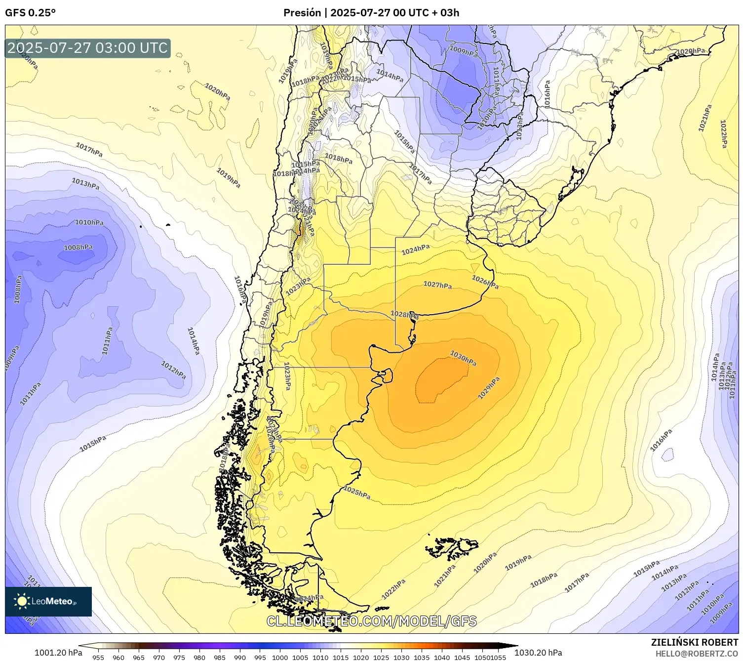 GFS model - Argentina, Presión GFS model - Argentina, Presión