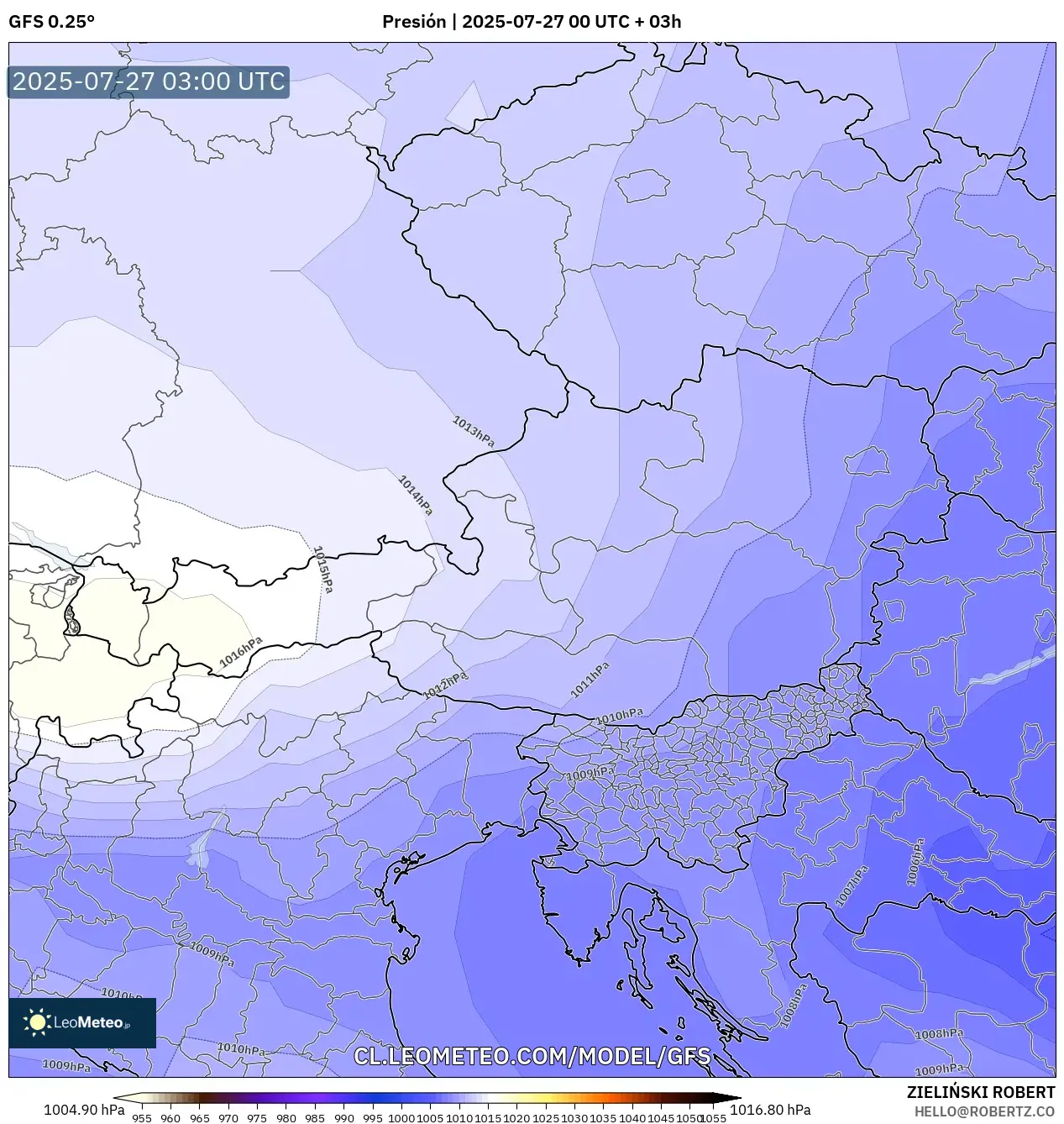 GFS model - Austria, Presión