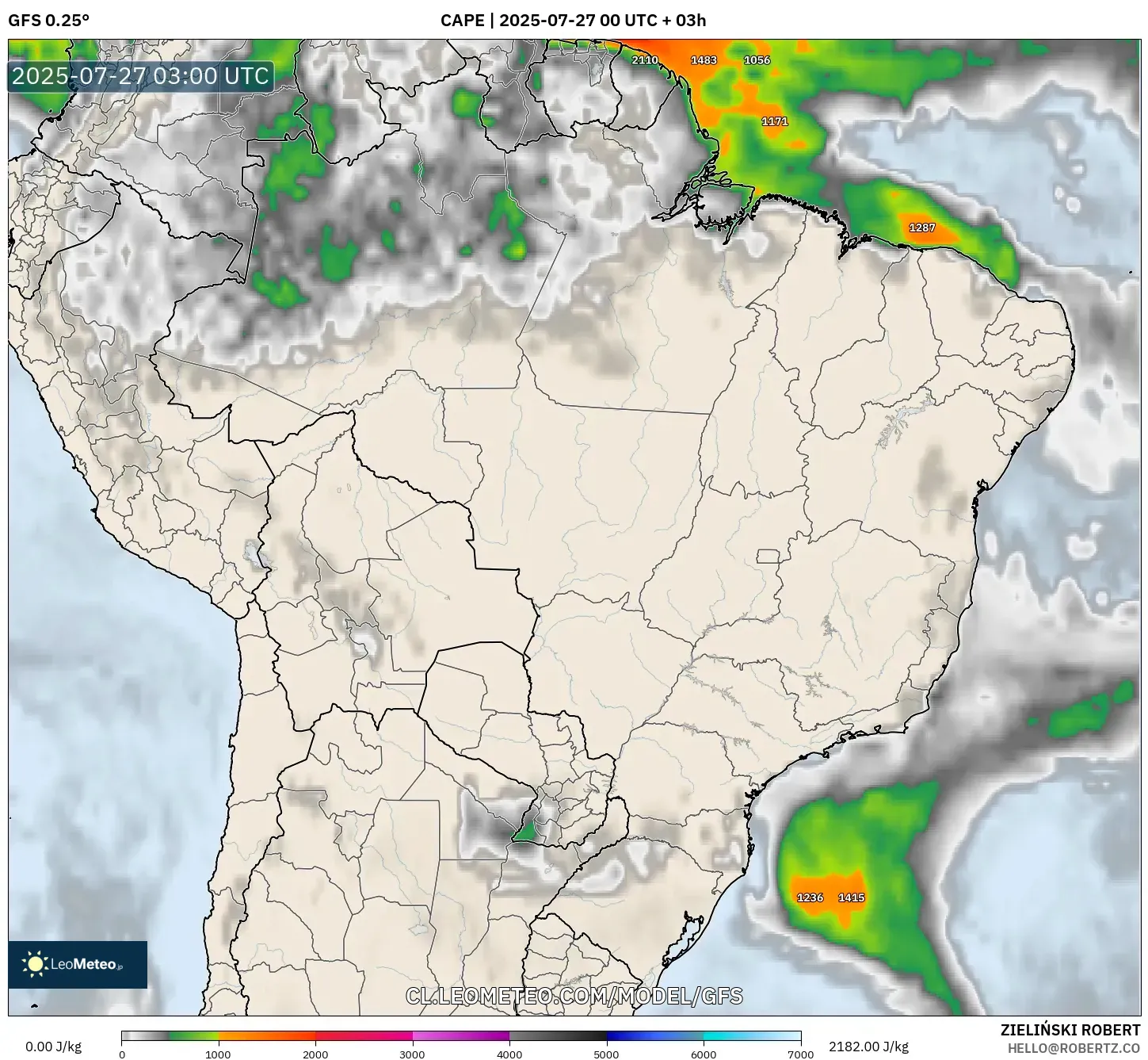 GFS model - Brasil, CAPE
