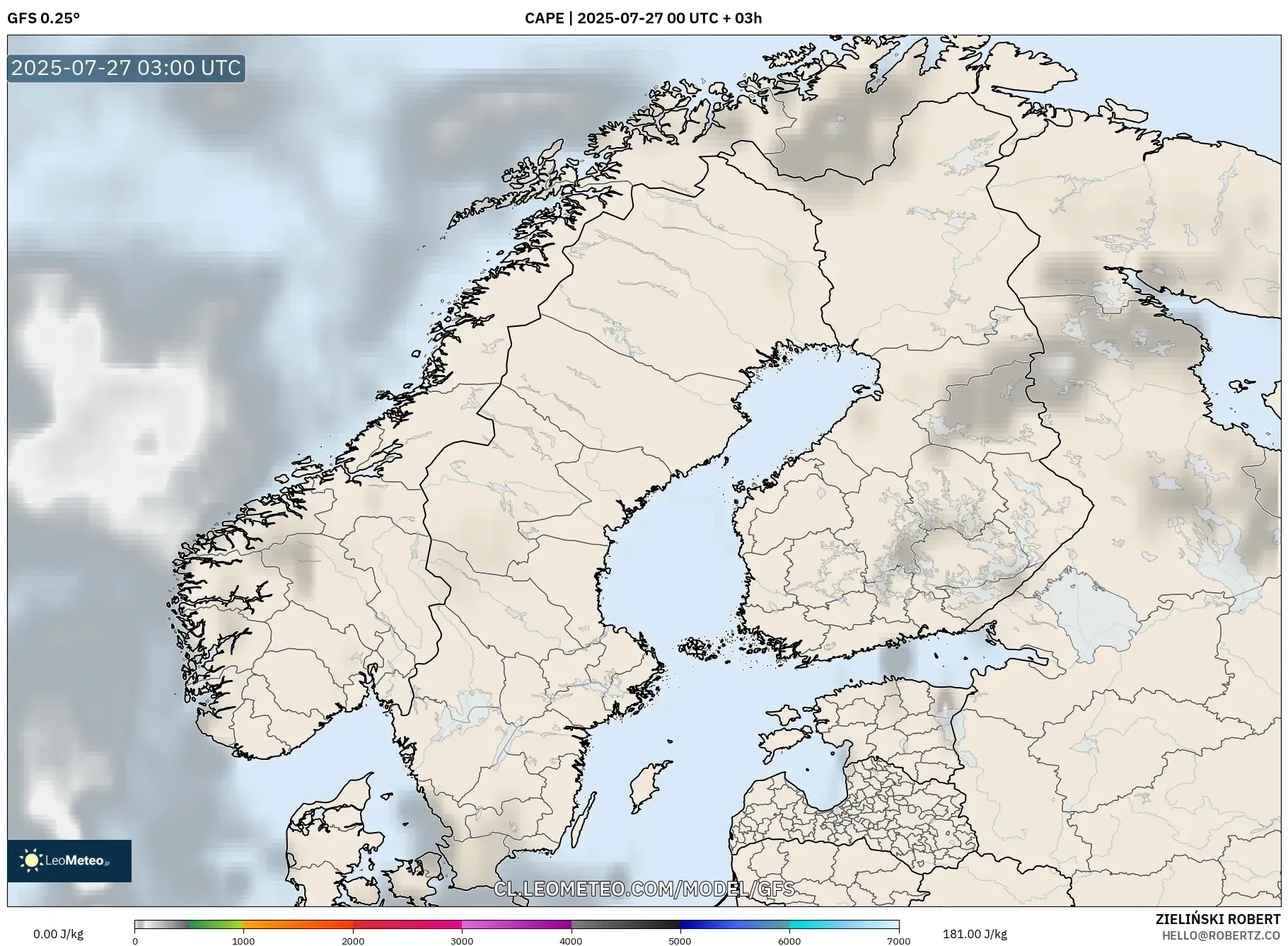GFS model - Escandinavia, CAPE