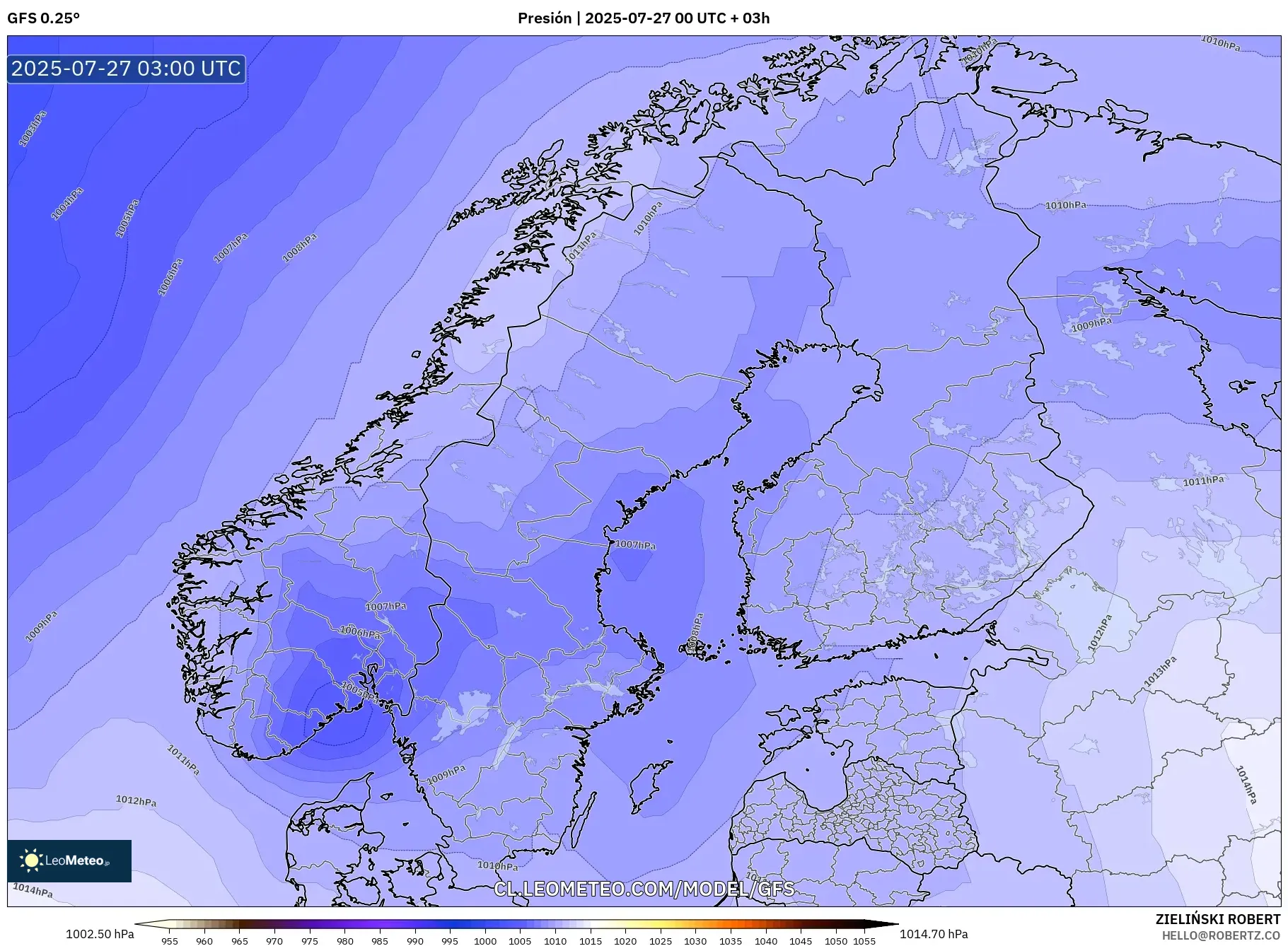 GFS model - Escandinavia, Presión