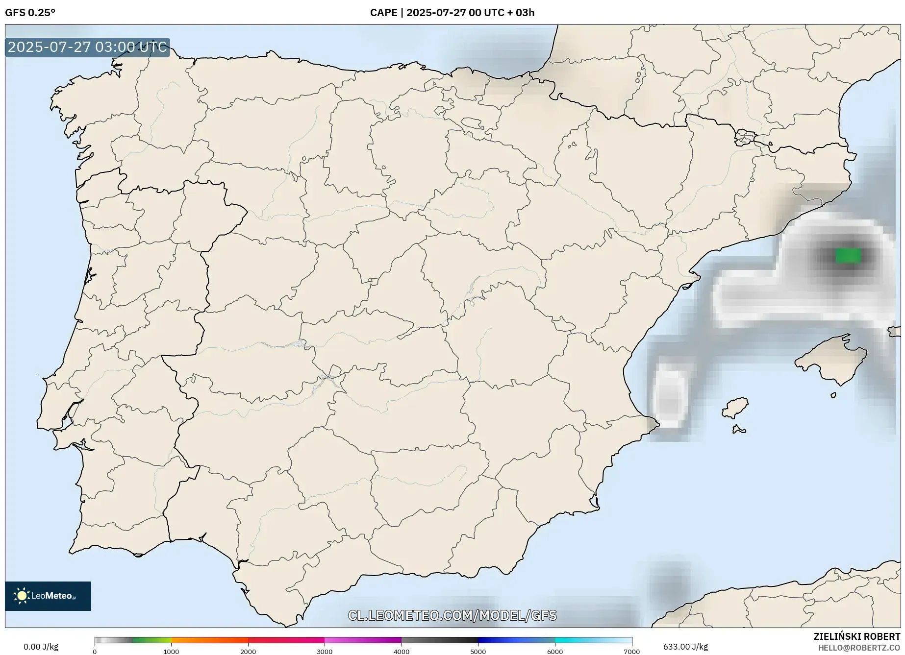 GFS model - España, CAPE GFS model - España, CAPE