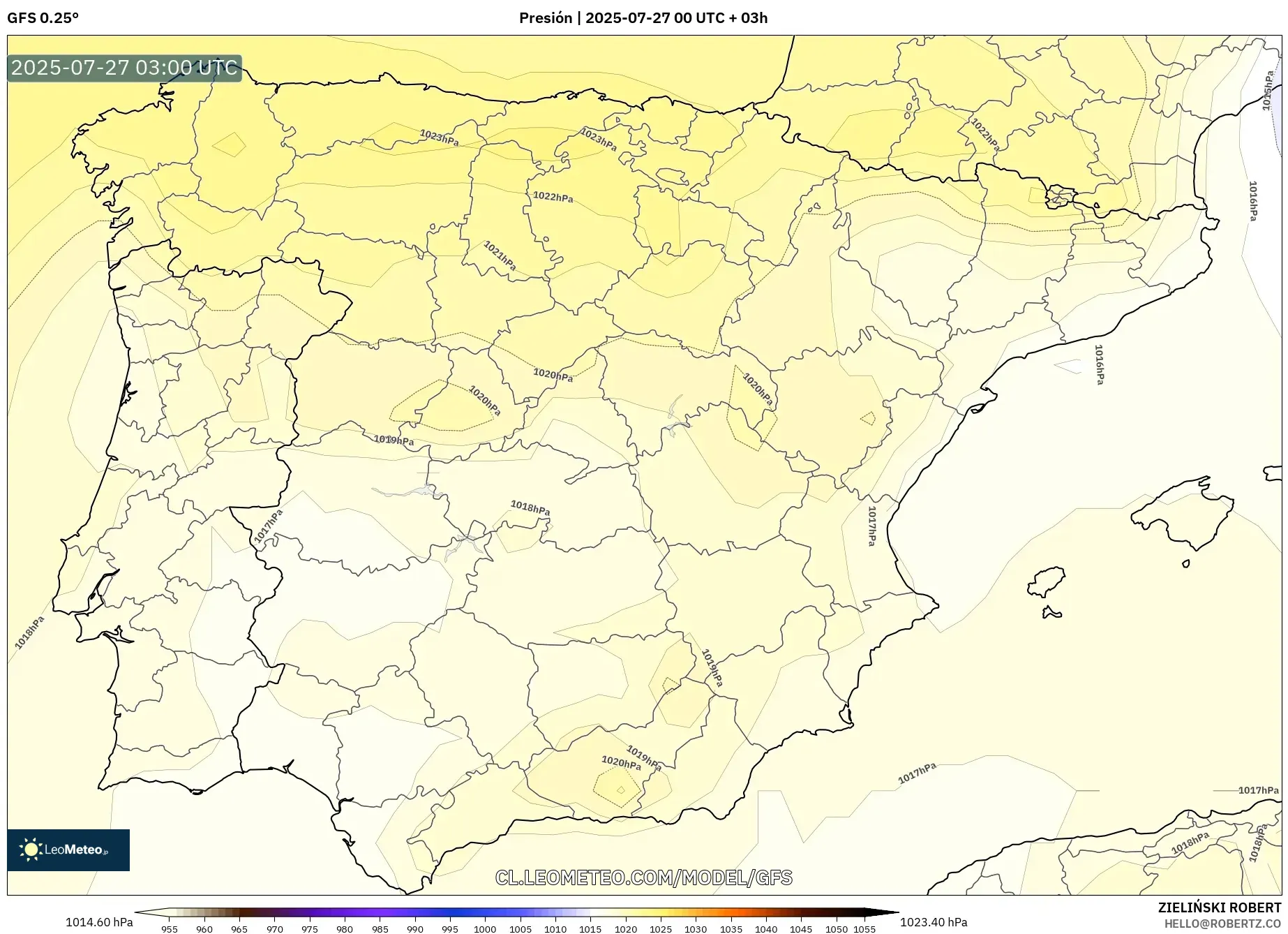 GFS model - España, Presión GFS model - España, Presión